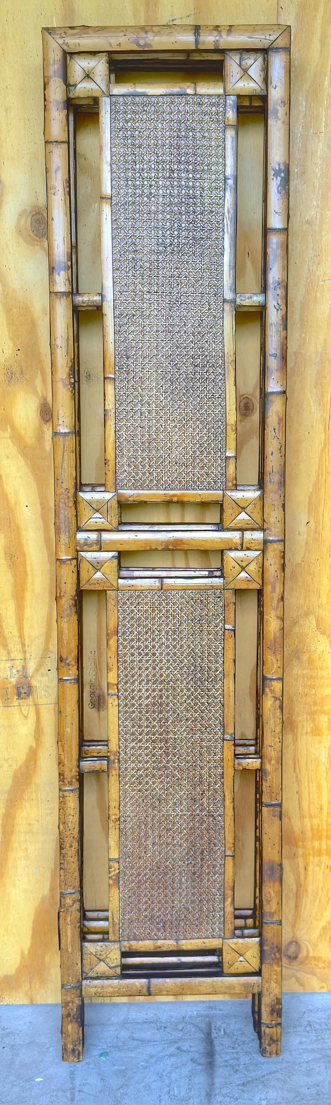 Architectural Four-Panel Faux Bamboo and Rattan Room Divider, 1970s - 2