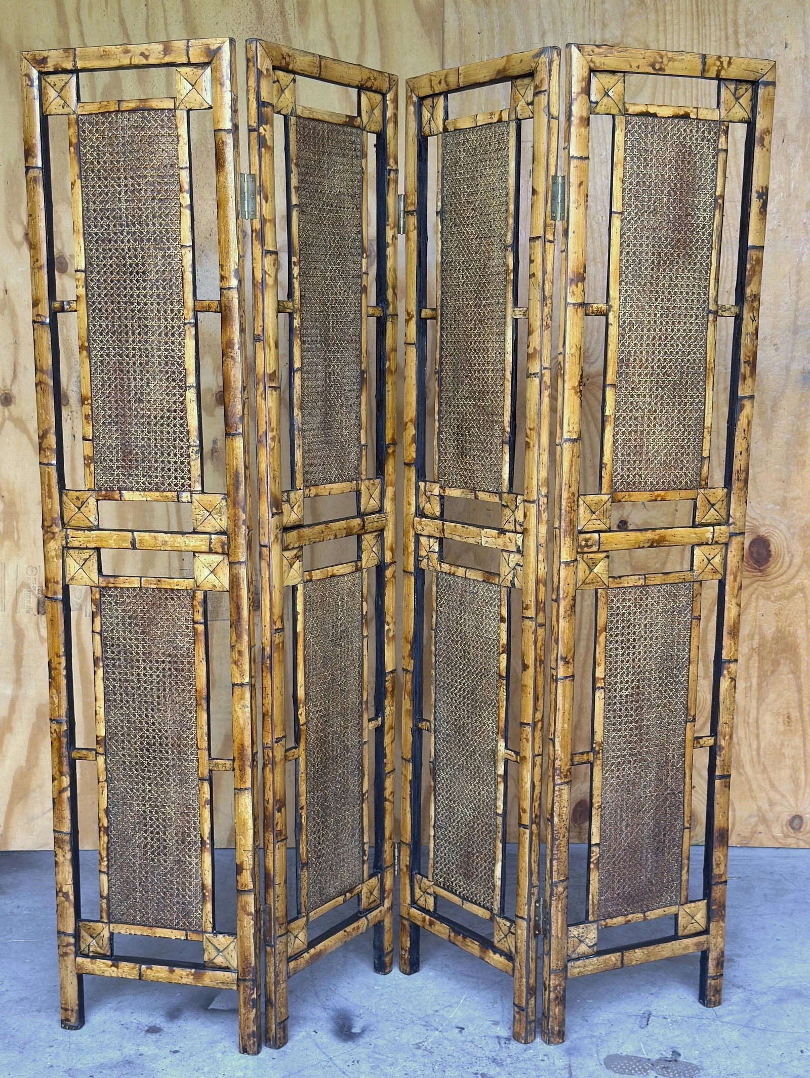 Architectural Four-Panel Faux Bamboo and Rattan Room Divider, 1970s - 3