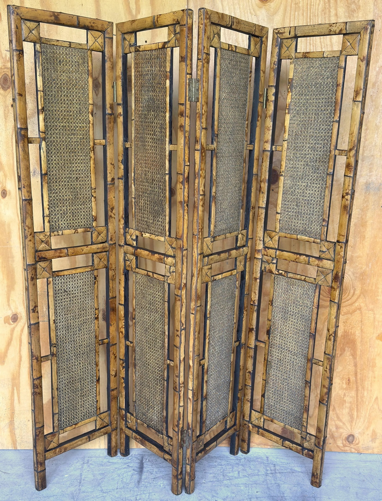 Architectural Four-Panel Faux Bamboo and Rattan Room Divider, 1970s - 5