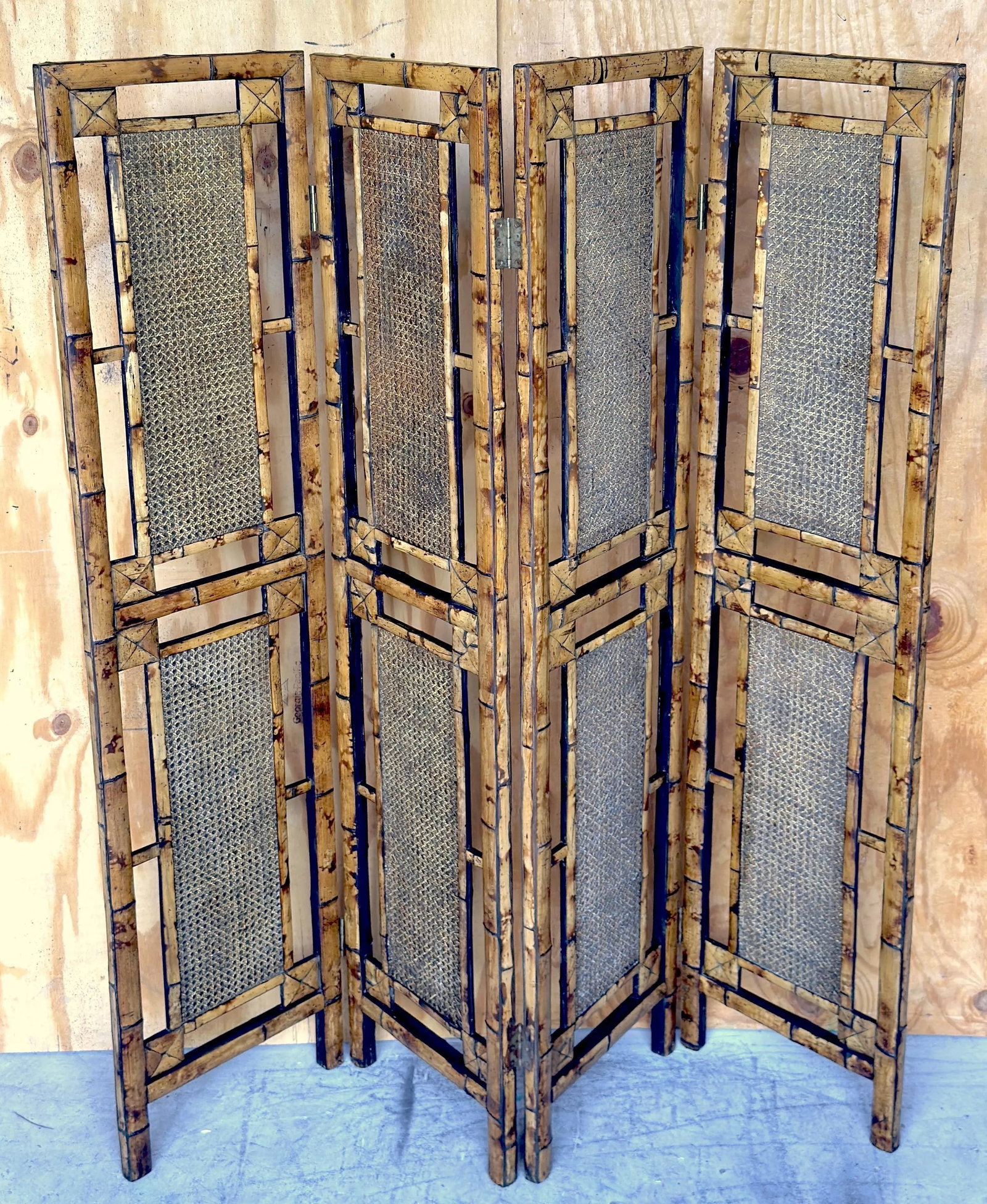 Architectural Four-Panel Faux Bamboo and Rattan Room Divider, 1970s - 6