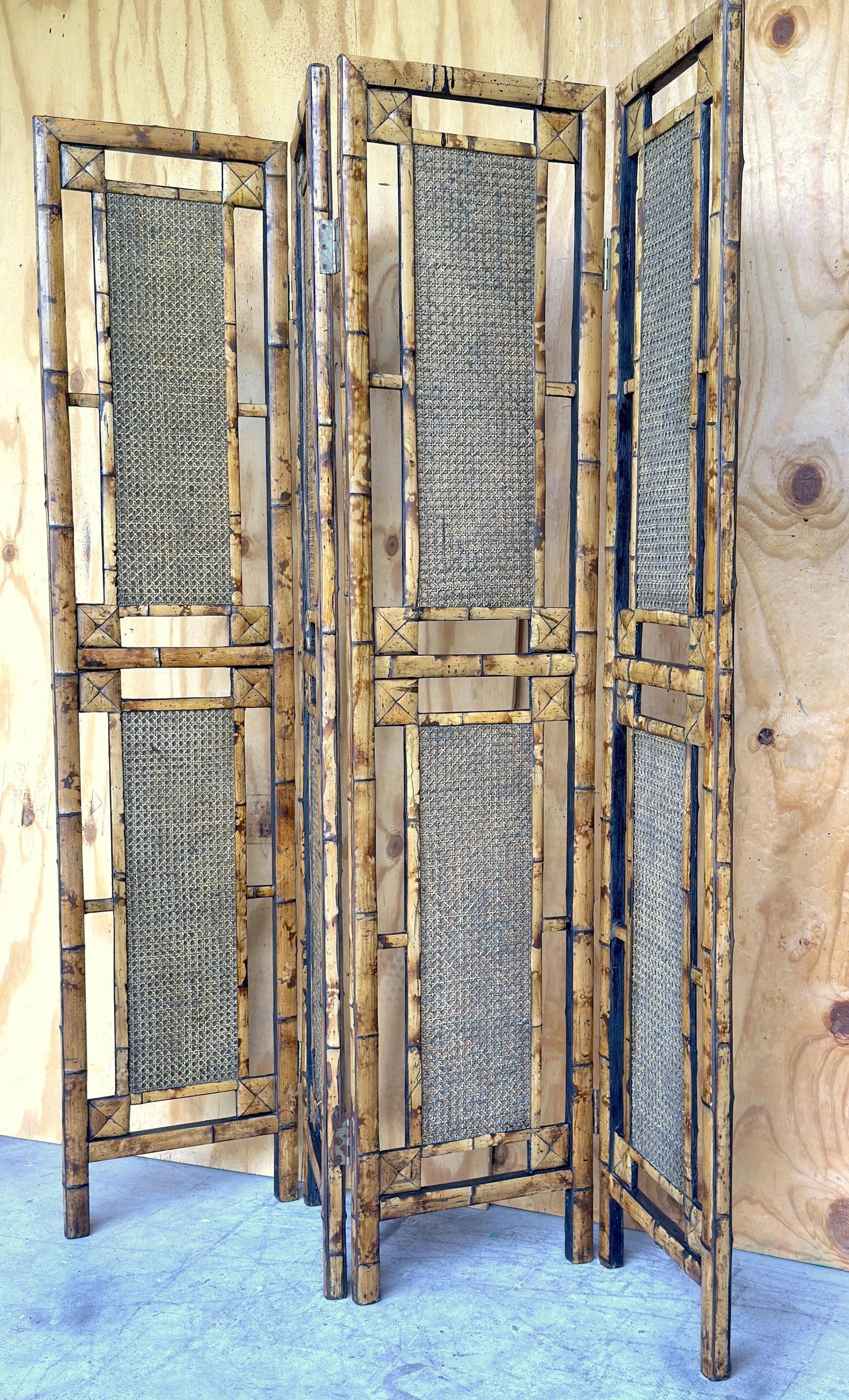 Architectural Four-Panel Faux Bamboo and Rattan Room Divider, 1970s - 7