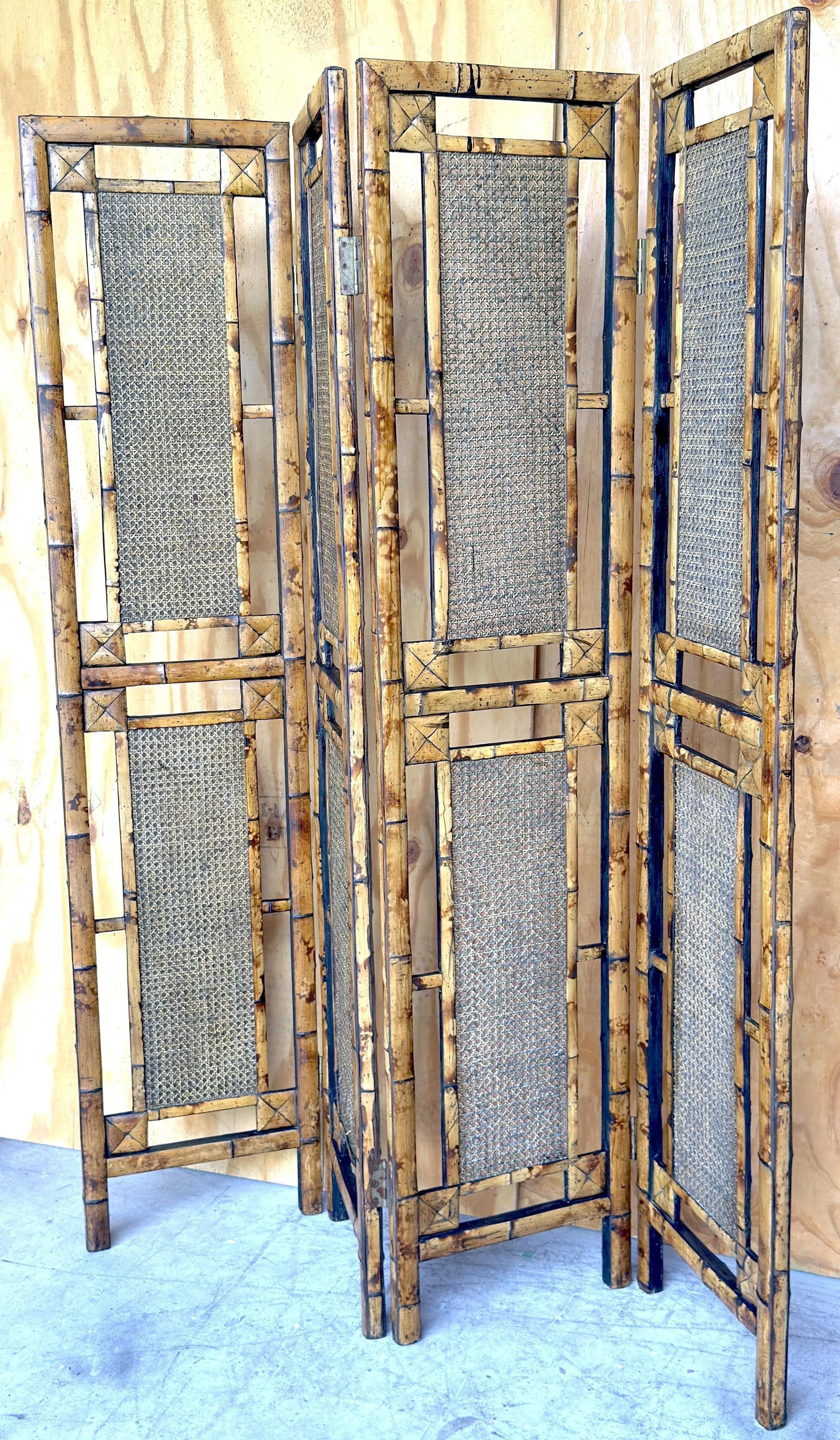 Architectural Four-Panel Faux Bamboo and Rattan Room Divider, 1970s - 8