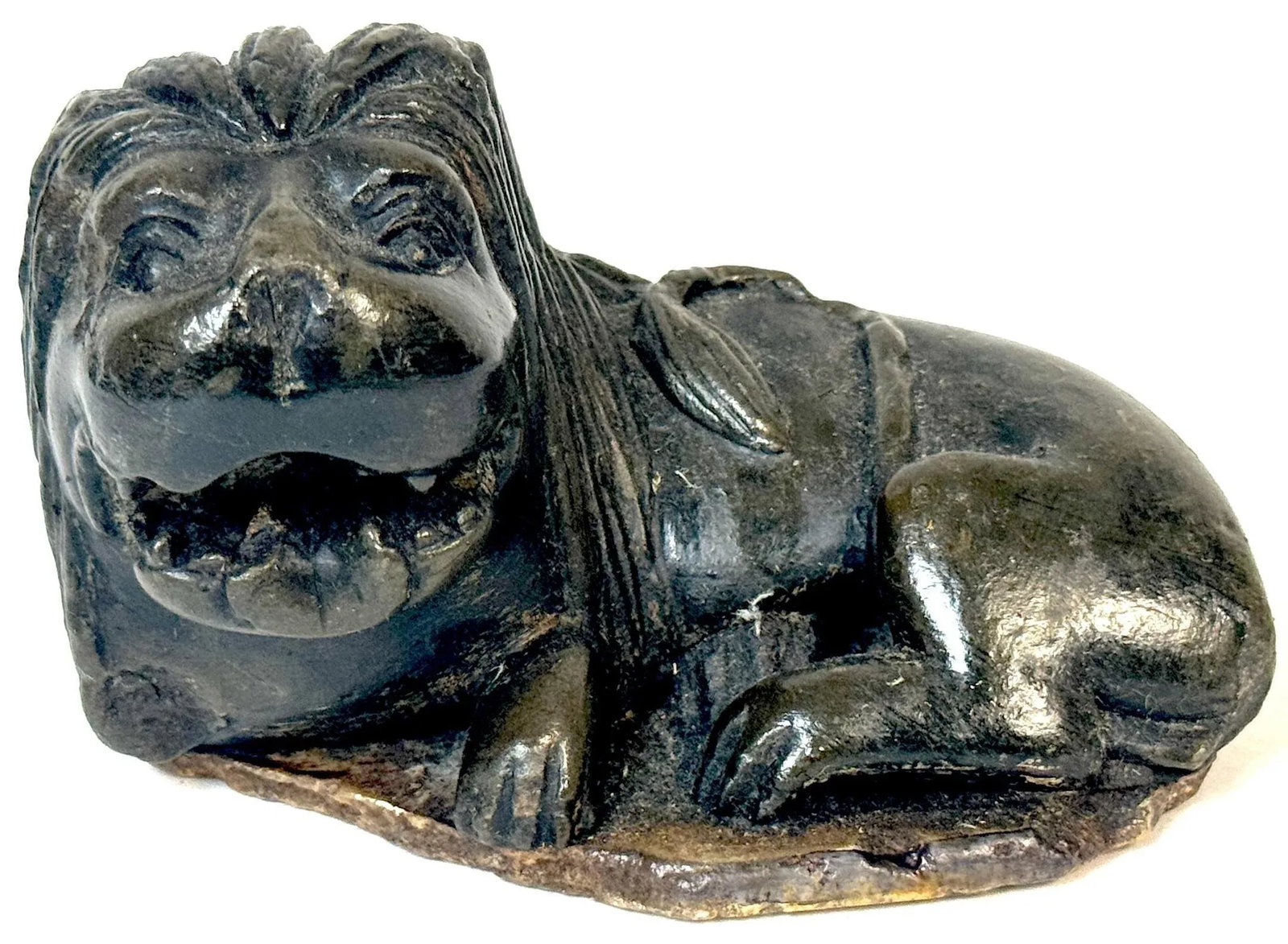 Pair 19th Century or Older Century Indian Carved Stone Lions on Custom Bases - 12
