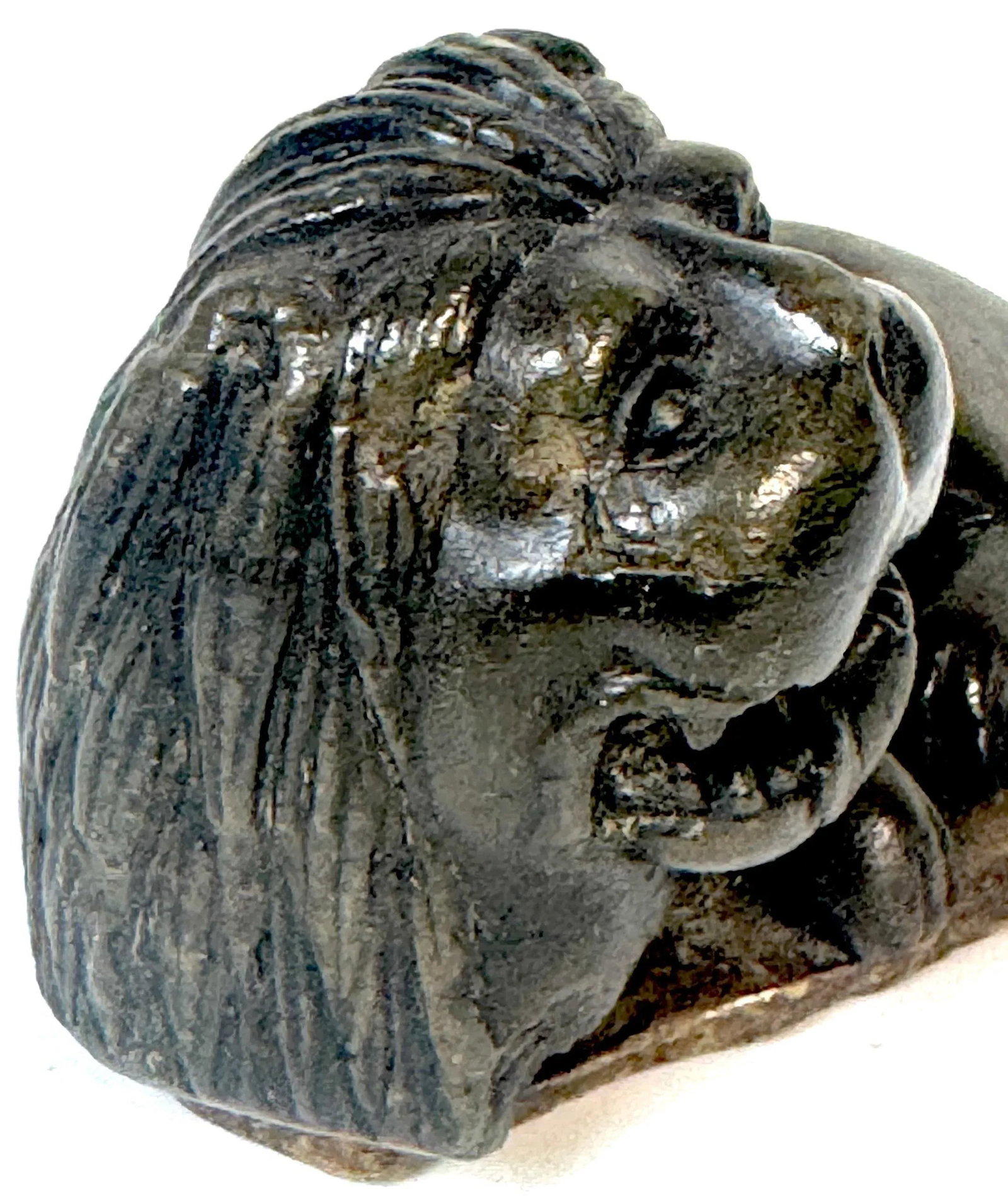 Pair 19th Century or Older Century Indian Carved Stone Lions on Custom Bases - 2