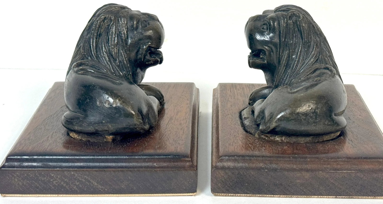Pair 19th Century or Older Century Indian Carved Stone Lions on Custom Bases - 6
