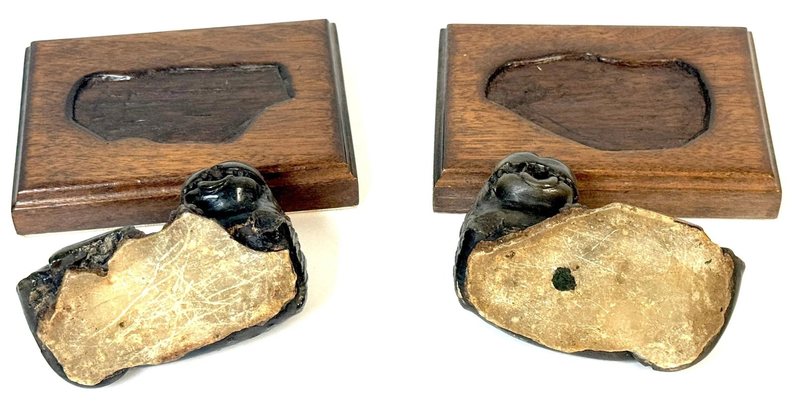 Pair 19th Century or Older Century Indian Carved Stone Lions on Custom Bases - 9