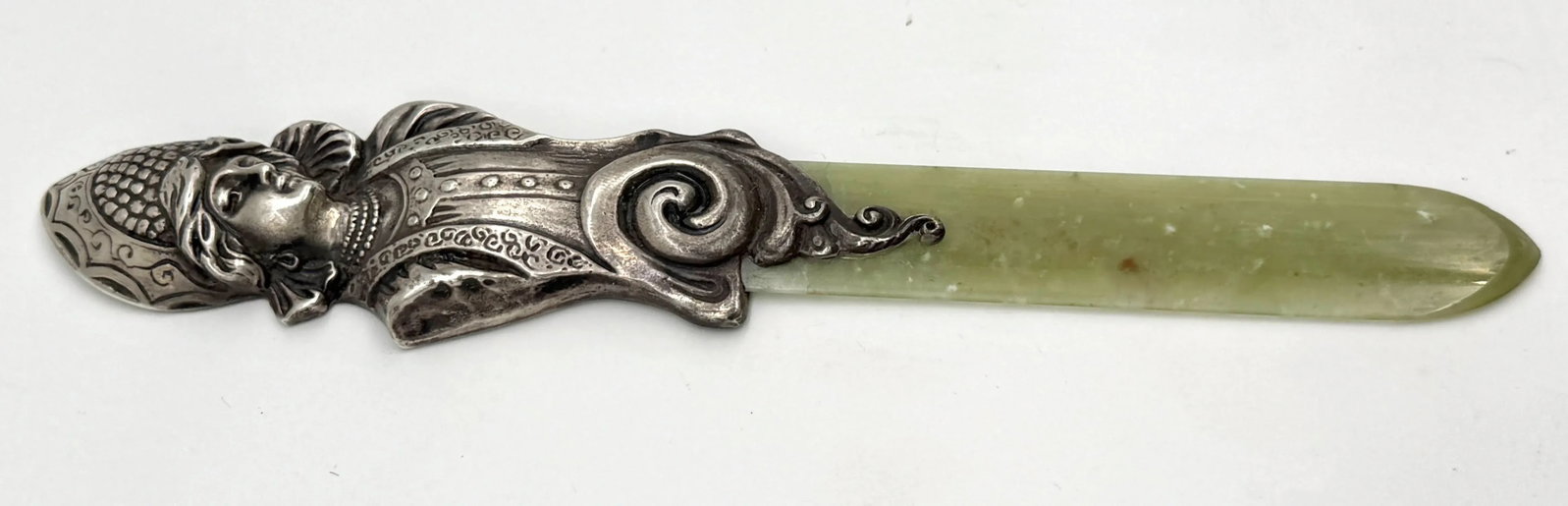 Imperial Russian Silver Kokoshnik Maiden & Nephrite Page Turner, Marked "BA" - 4