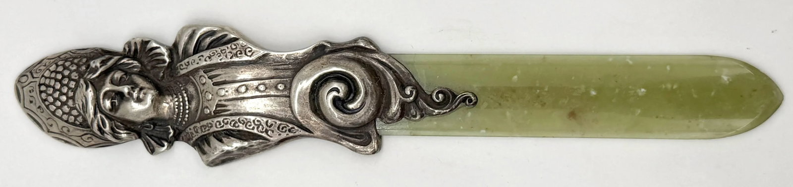 Imperial Russian Silver Kokoshnik Maiden & Nephrite Page Turner, Marked "BA" - 5