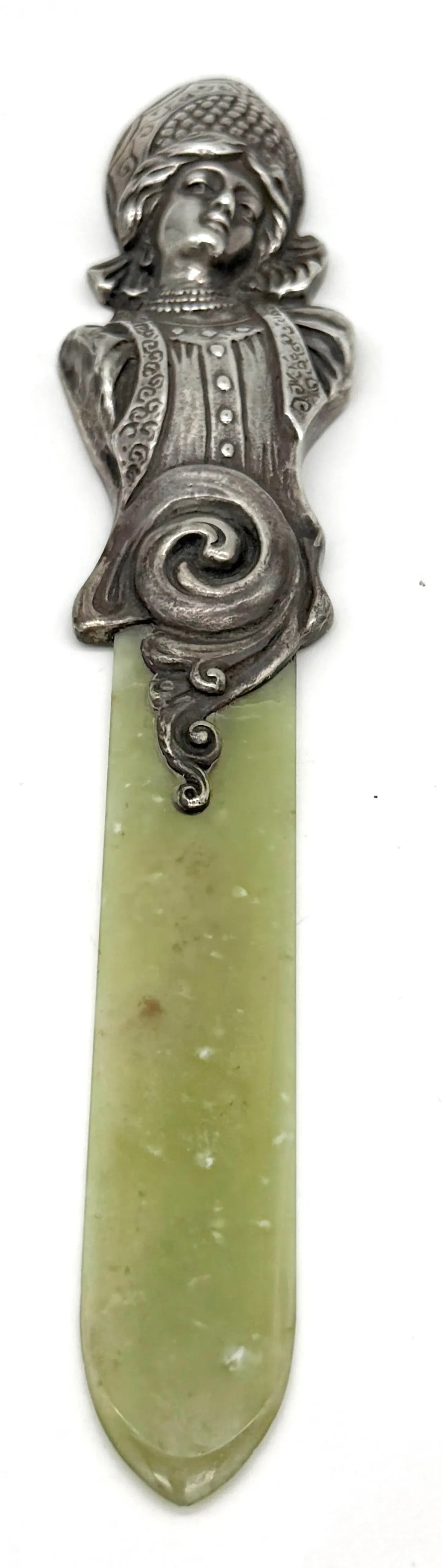 Imperial Russian Silver Kokoshnik Maiden & Nephrite Page Turner, Marked "BA" - 7