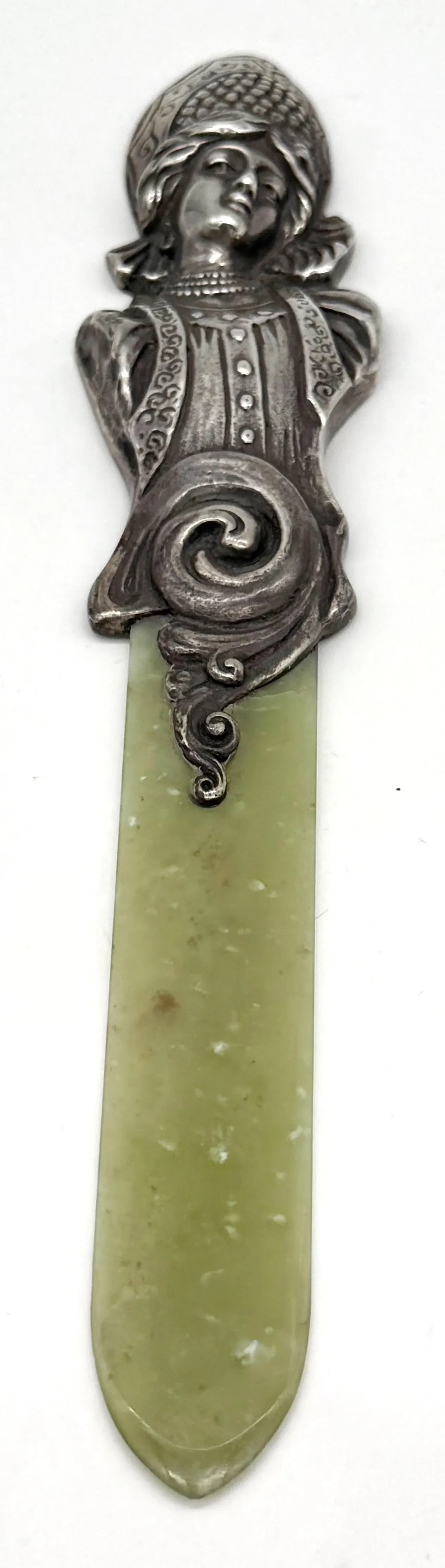 Imperial Russian Silver Kokoshnik Maiden & Nephrite Page Turner, Marked "BA" - 8