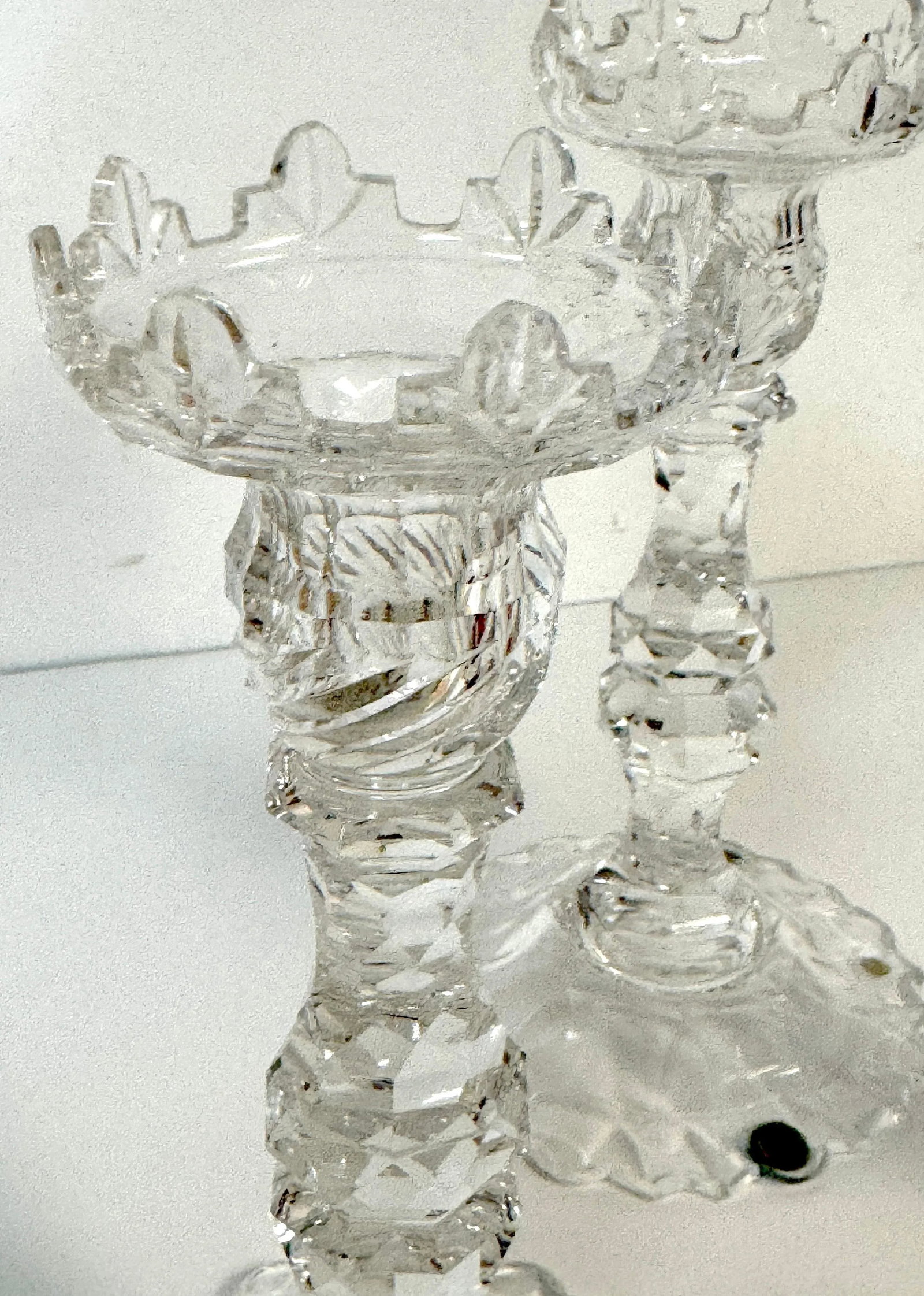 Rare Set of Four Georgian Irish Cut Glass Pagoda Candlesticks, Circa 1810 - 10