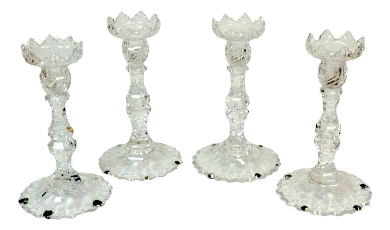 Rare Set of Four Georgian Irish Cut Glass Pagoda Candlesticks, Circa 1810 (1 of 12)
