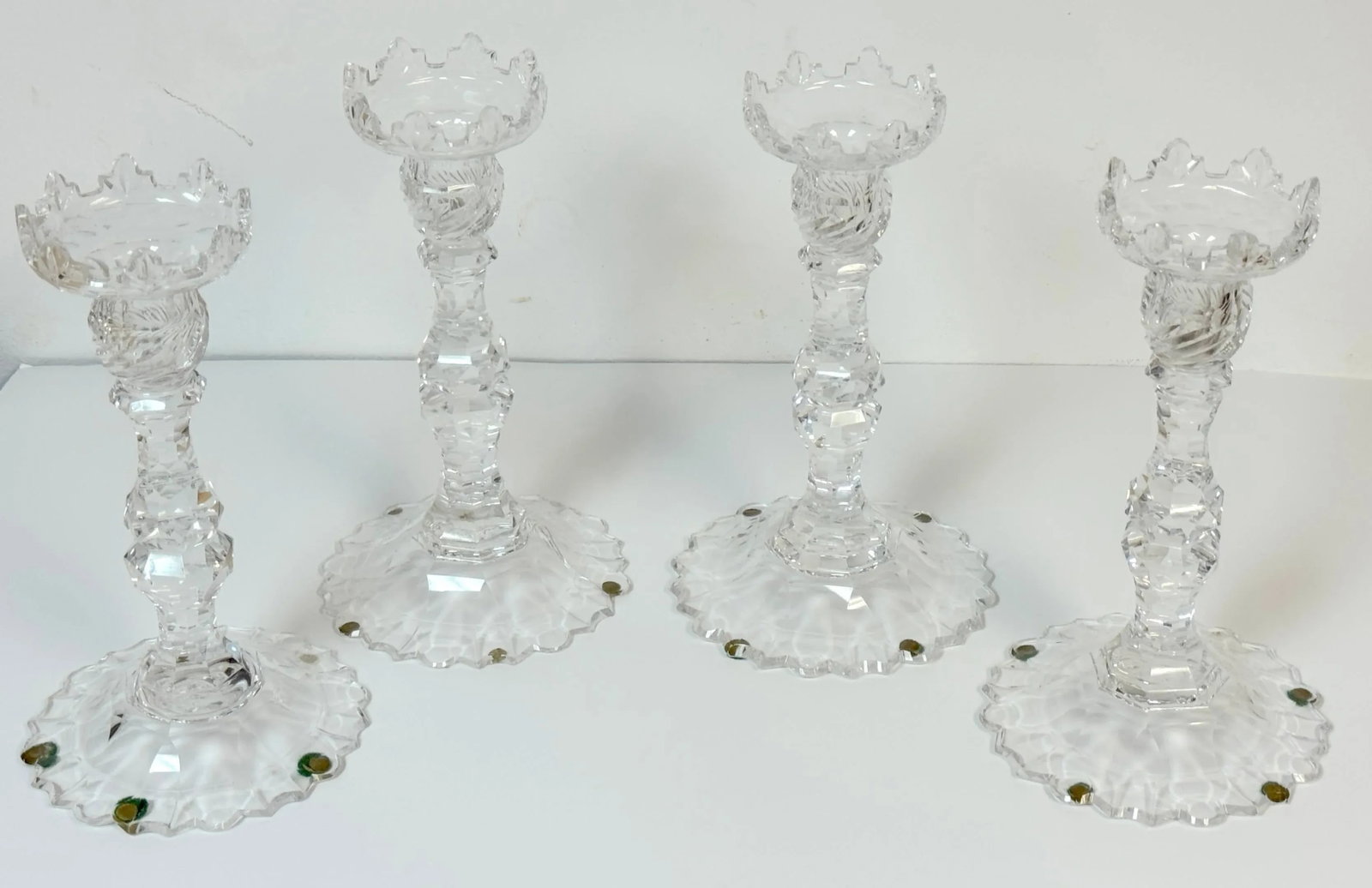 Rare Set of Four Georgian Irish Cut Glass Pagoda Candlesticks, Circa 1810 - 5