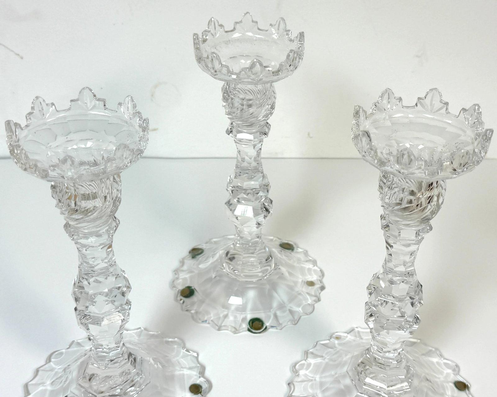 Rare Set of Four Georgian Irish Cut Glass Pagoda Candlesticks, Circa 1810 - 9