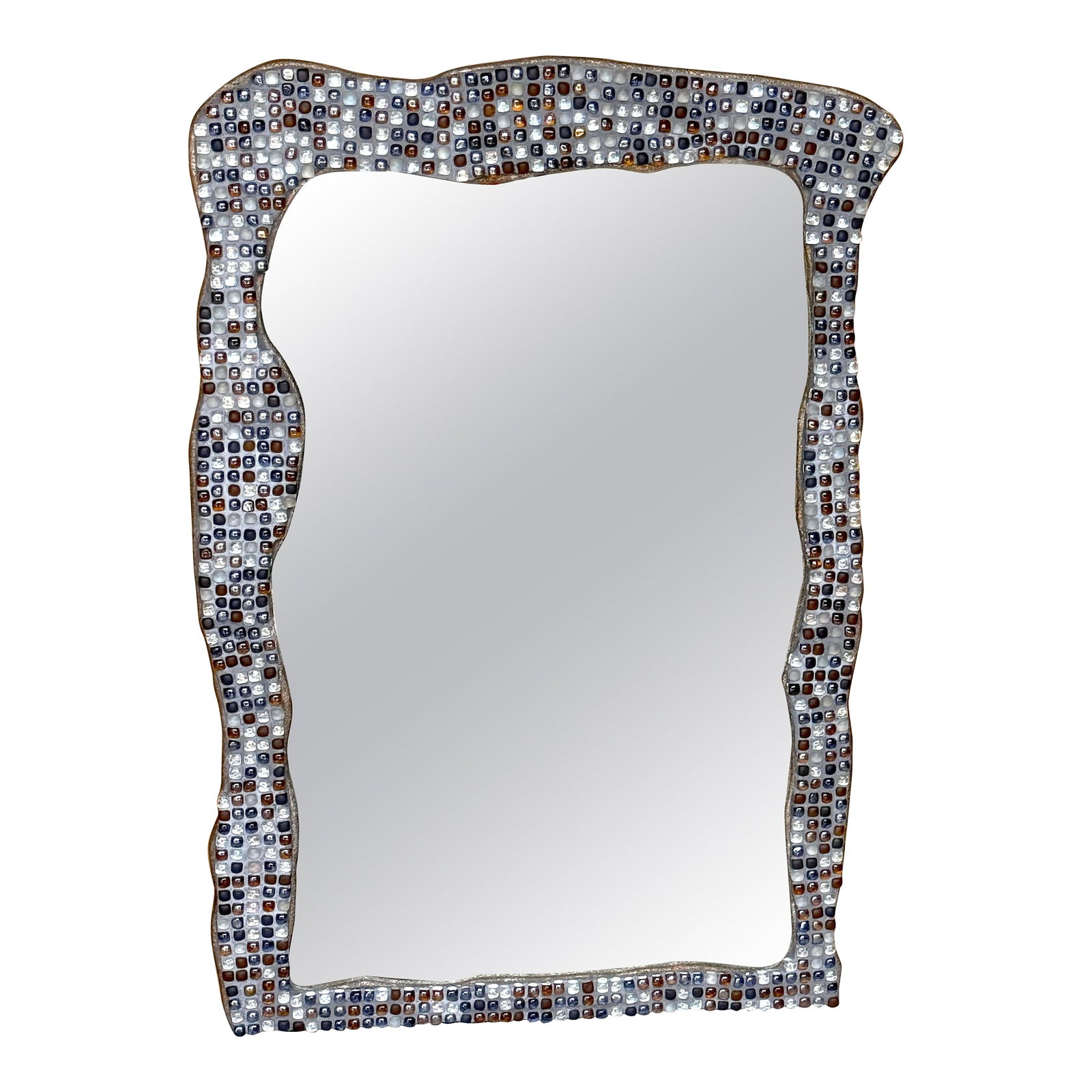 Postmodern Murano Glass Mosaic Biomorphic Mirror, Italy, circa 1990s: Postmodern Murano Glass Mosaic Biomorphic Mirror, Italy, circa 1990s Dimensions: 42" H x 37" W x 3" D Inset Mirror: 39" H x 26" W A striking example of postmodern design, this large sculptural mirror