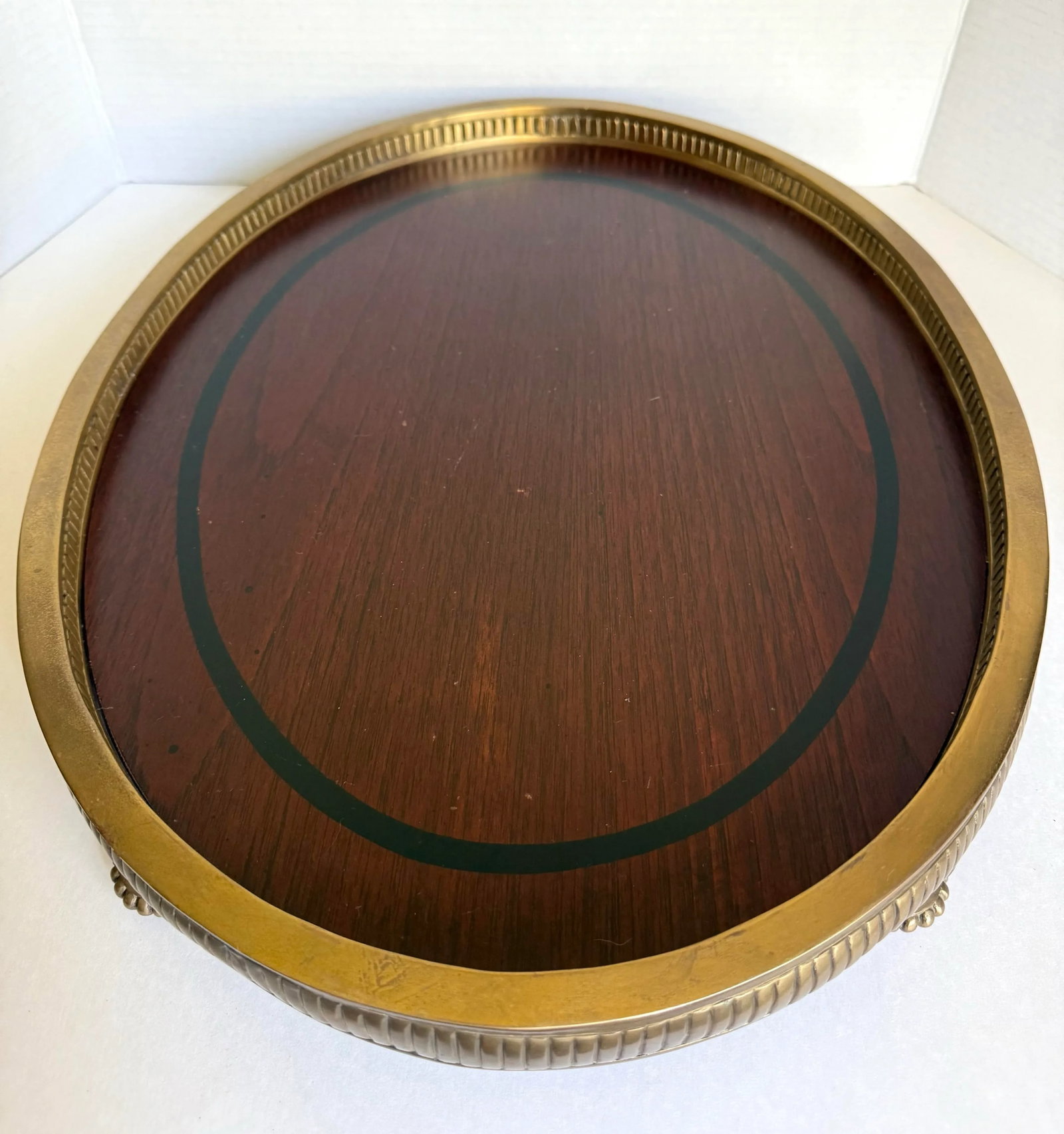 Traditional Neoclassical Oval Wood and Brass Footed Tray - 10