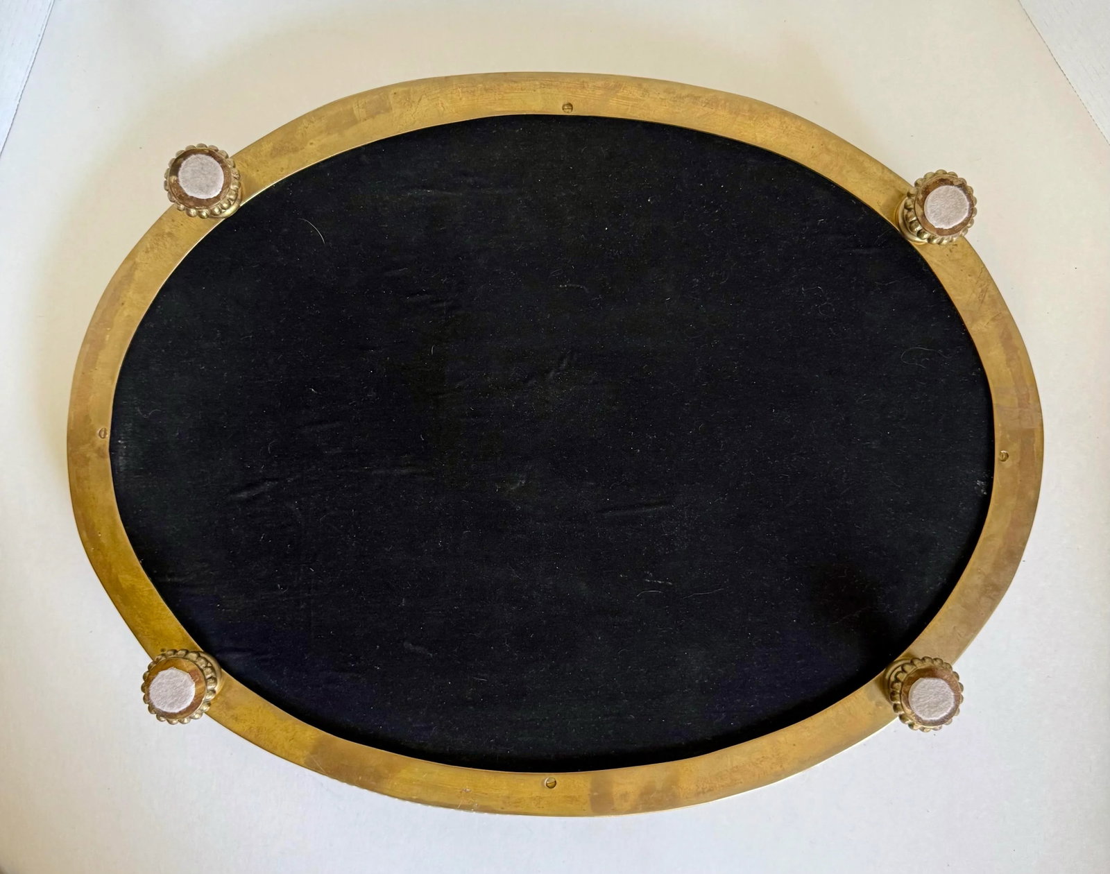 Traditional Neoclassical Oval Wood and Brass Footed Tray - 12
