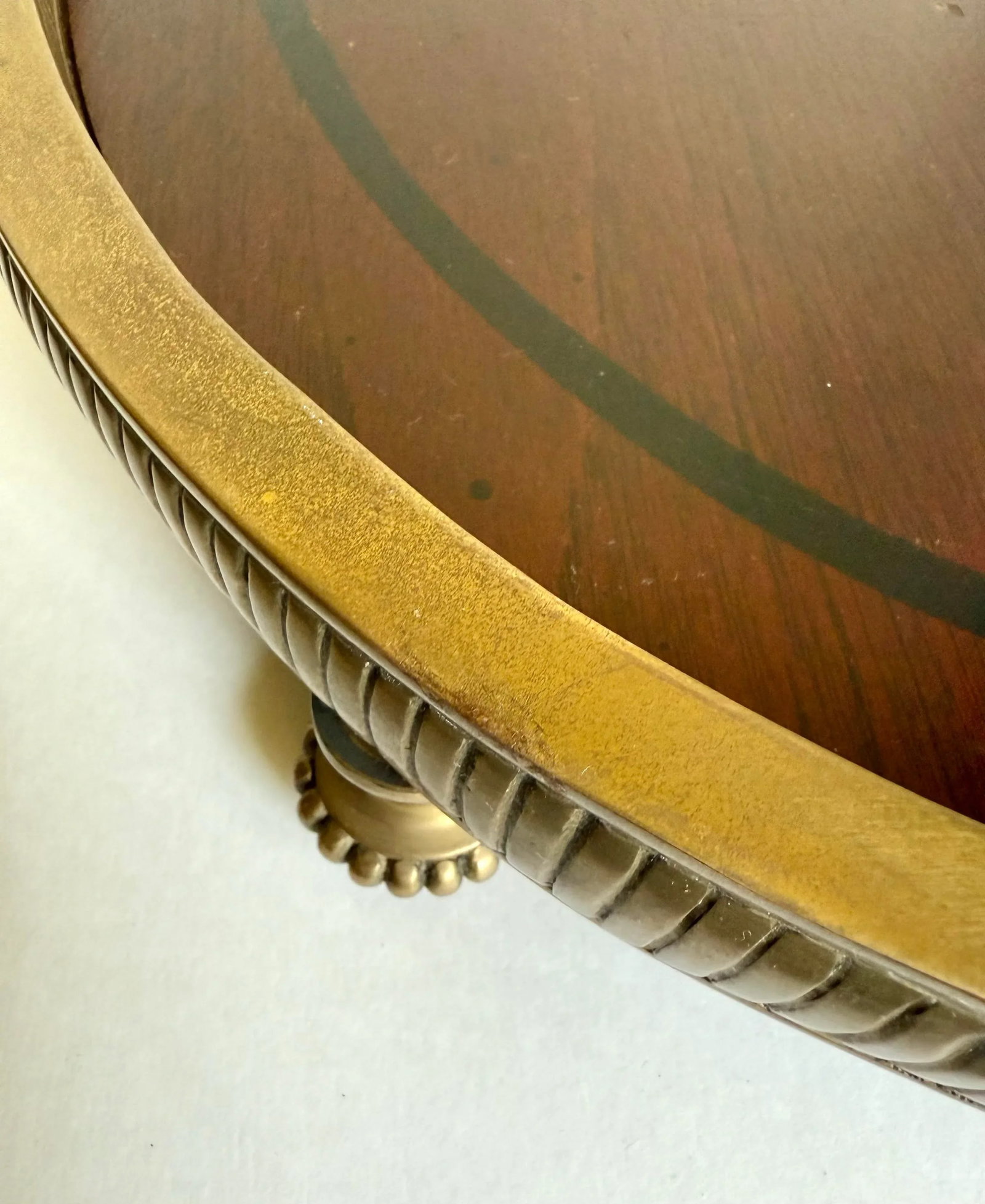 Traditional Neoclassical Oval Wood and Brass Footed Tray - 7