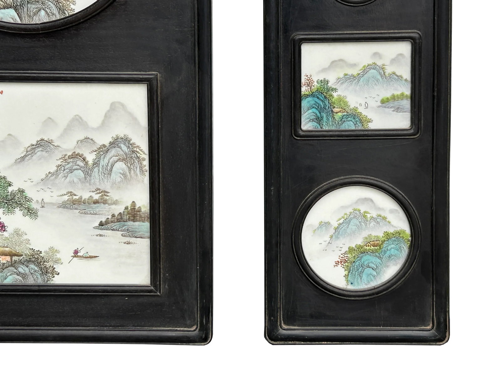 Chinese Mountain River Porcelain Painting Wall Panel 3 Pieces Set - 2
