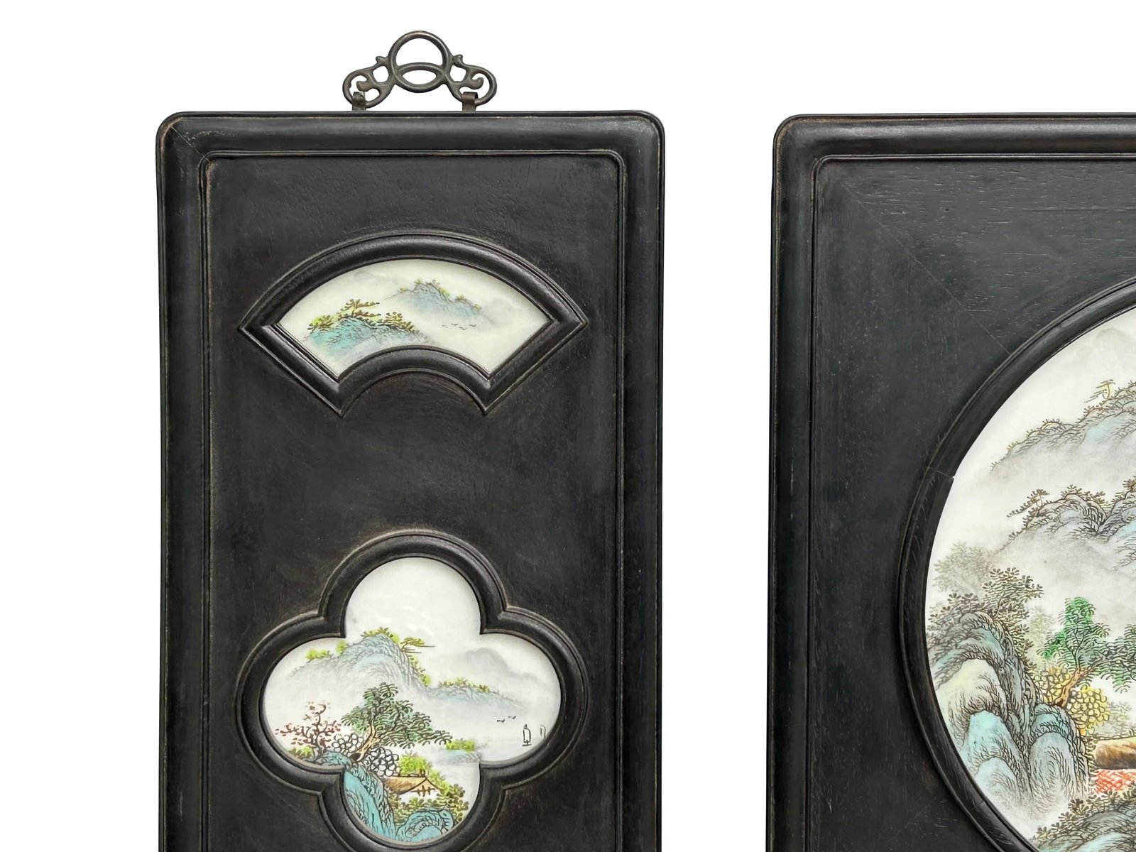 Chinese Mountain River Porcelain Painting Wall Panel 3 Pieces Set - 4