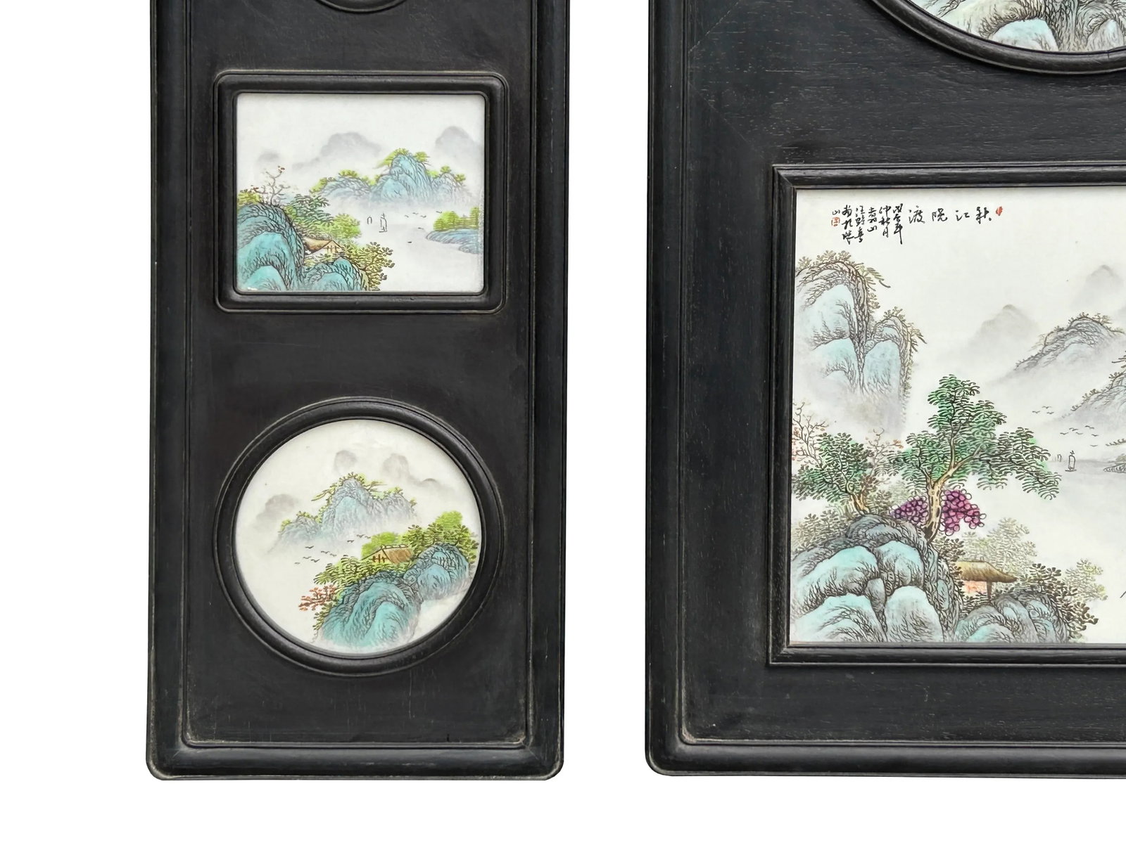 Chinese Mountain River Porcelain Painting Wall Panel 3 Pieces Set - 7