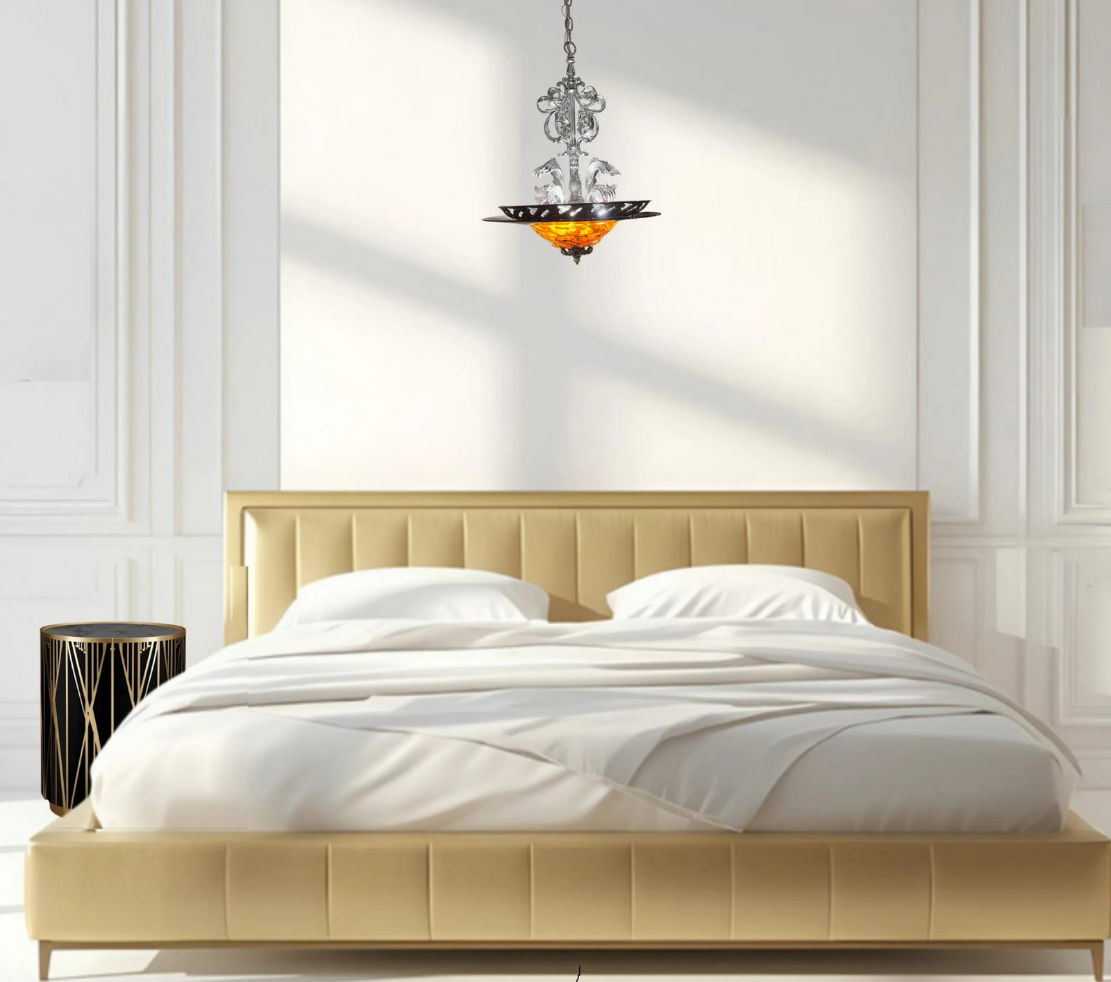 Chrome Tone Scroll Metal 3 Light Chandelier With Tortoise Shell Murano Style Asymmetrical Glass Shad - 5