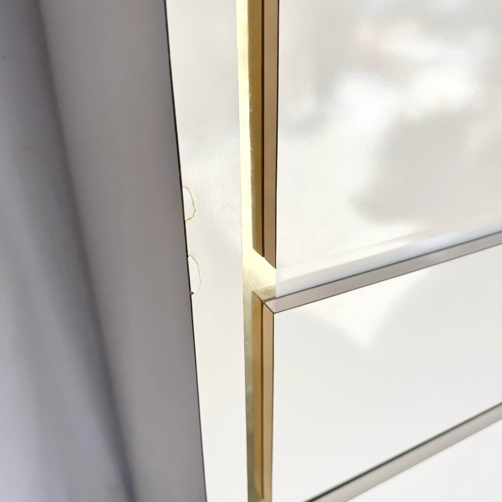 Postmodern Cream Laminate Highboy Dresser With Gold Accents - 10