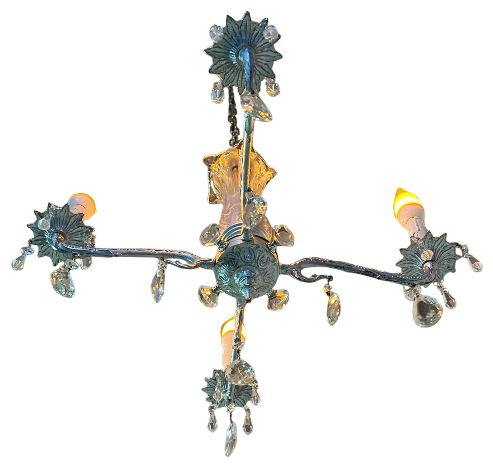 Mid-Century Chrome Tone 4 Light Tone Chandelier With Crystals - 16