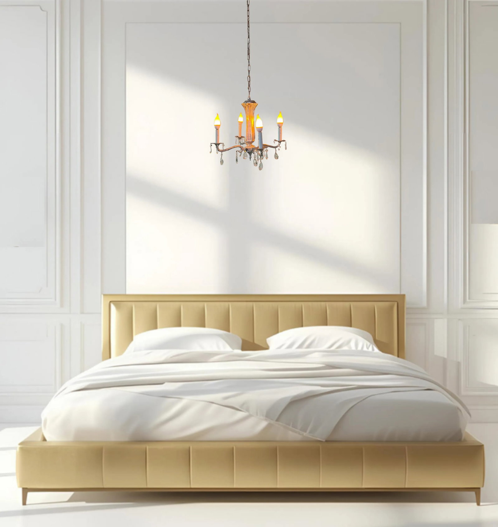 Mid-Century Chrome Tone 4 Light Tone Chandelier With Crystals - 2