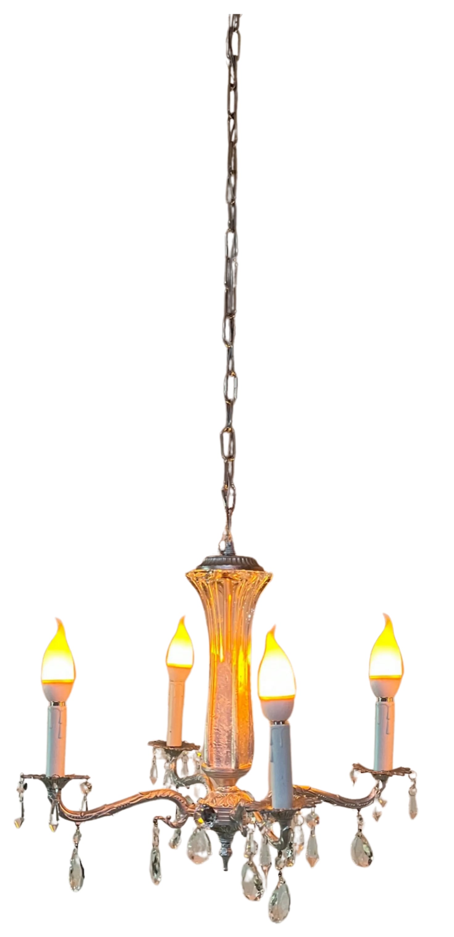 Mid-Century Chrome Tone 4 Light Tone Chandelier With Crystals - 3
