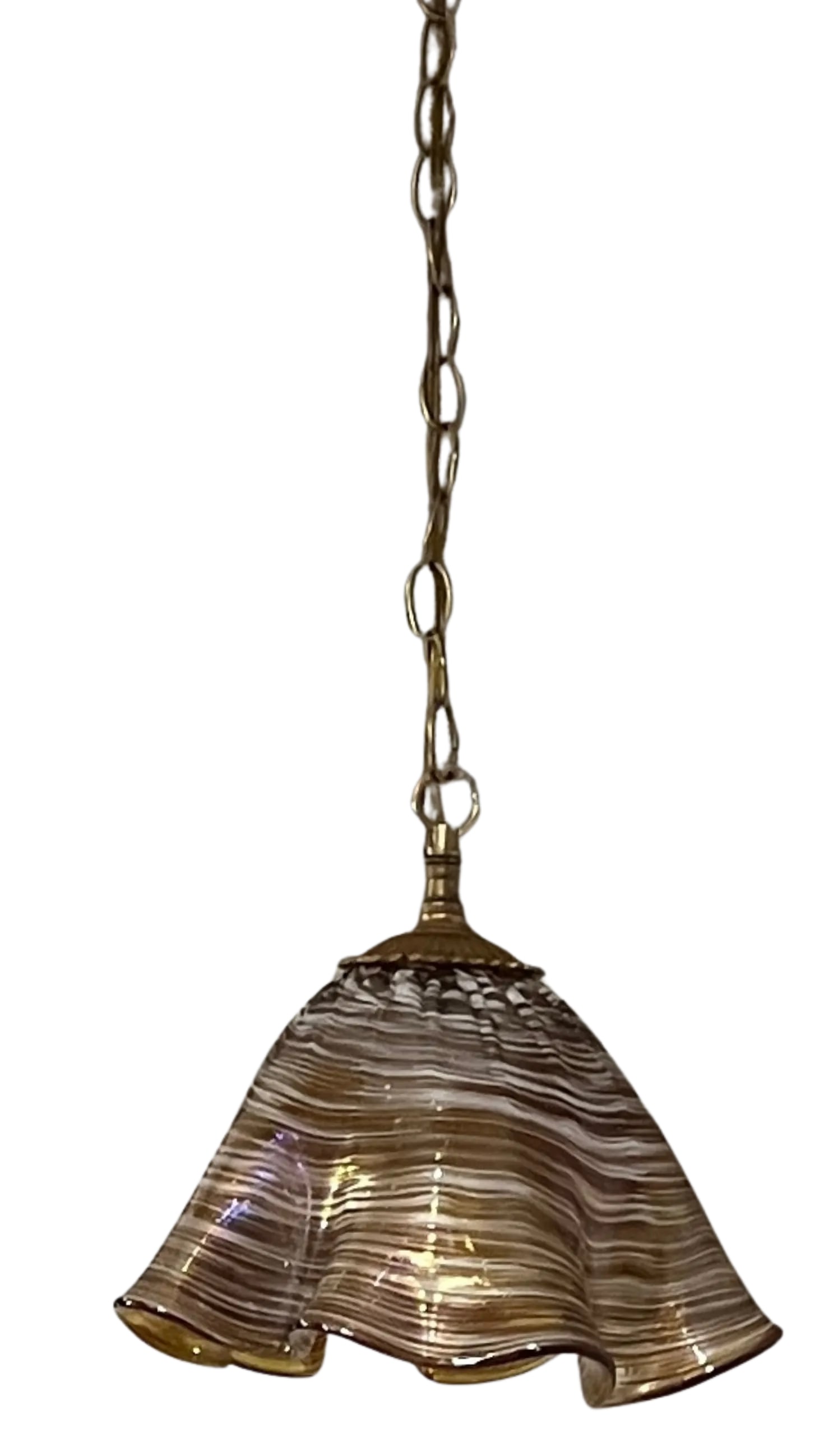 Murano Ruffled Amber Brown Striated Art Glass Pendant Light - 6