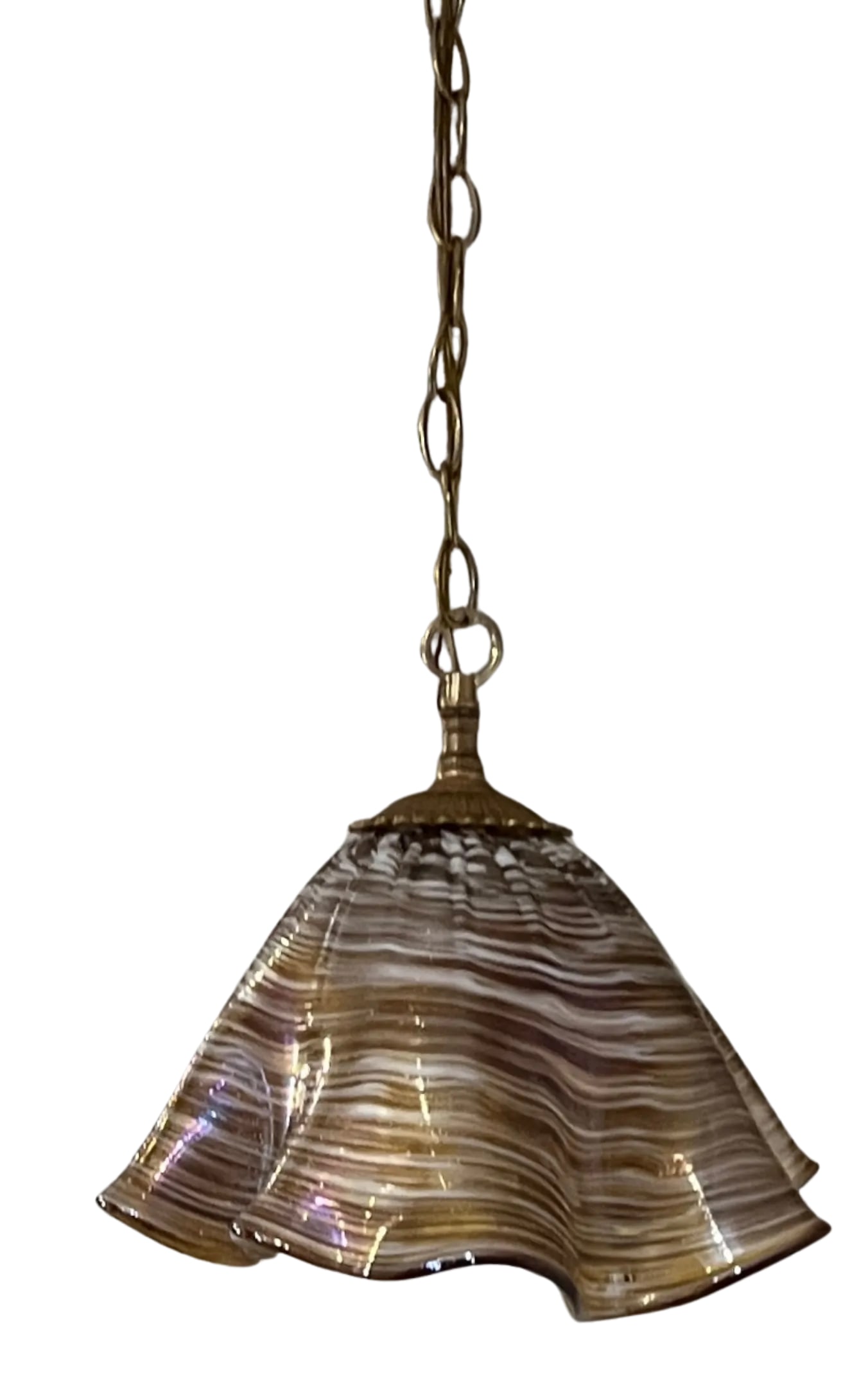 Murano Ruffled Amber Brown Striated Art Glass Pendant Light - 7