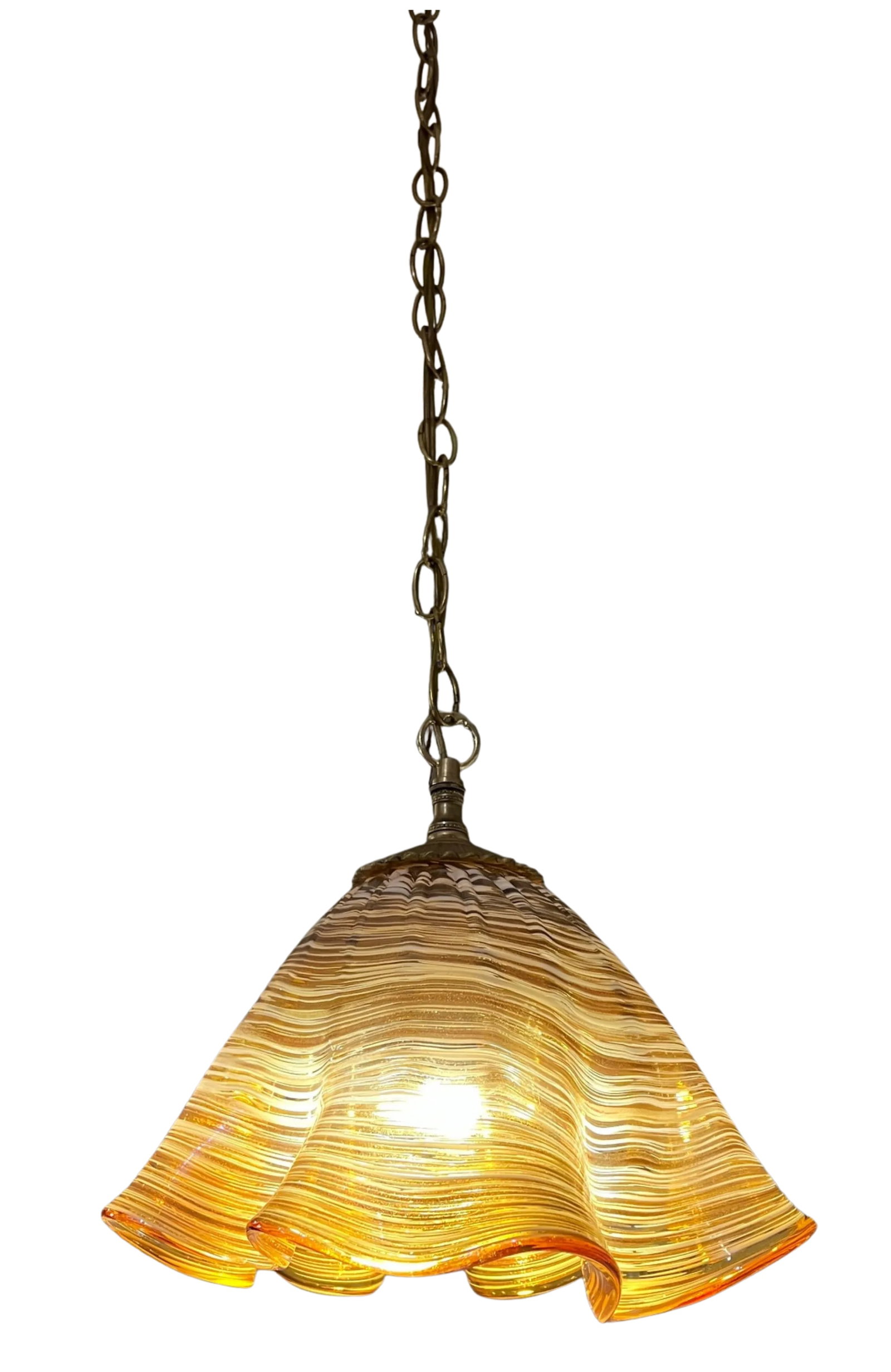 Murano Ruffled Amber Brown Striated Art Glass Pendant Light - 8