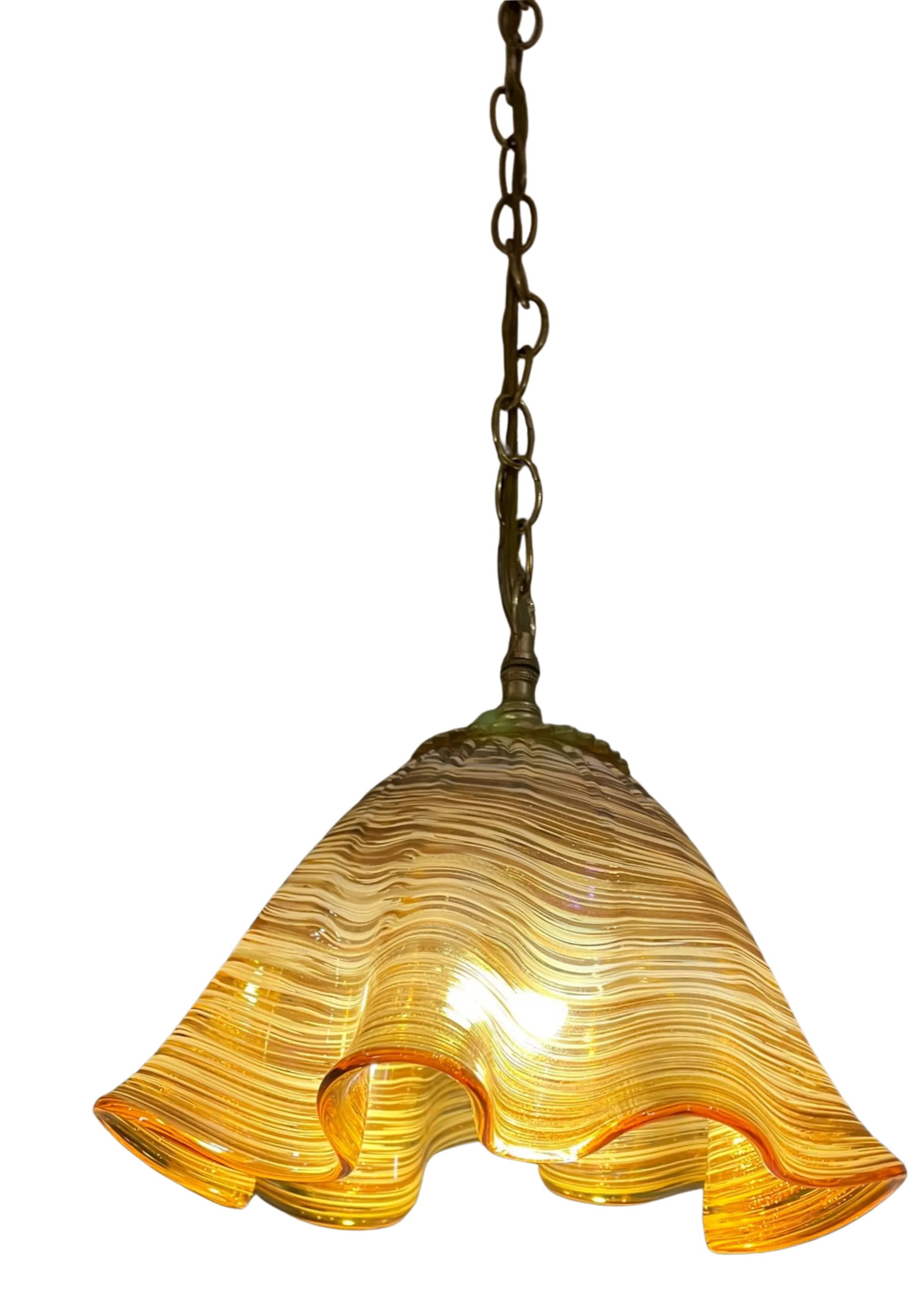 Murano Ruffled Amber Brown Striated Art Glass Pendant Light - 9