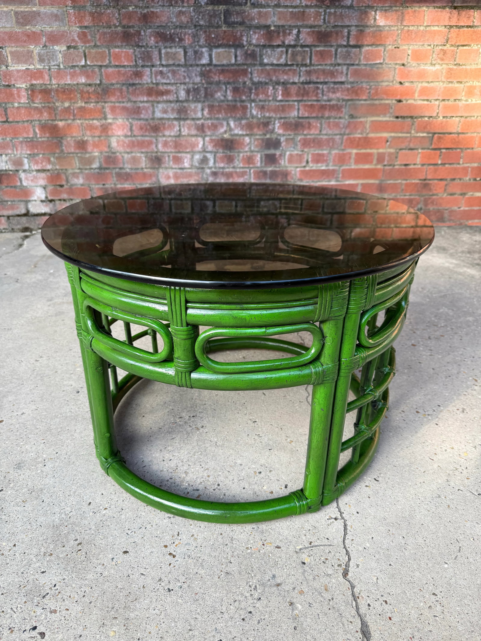 Mid-Century Bespoke Green Rattan Smoked Glass Side Table - Newly Painted - 3