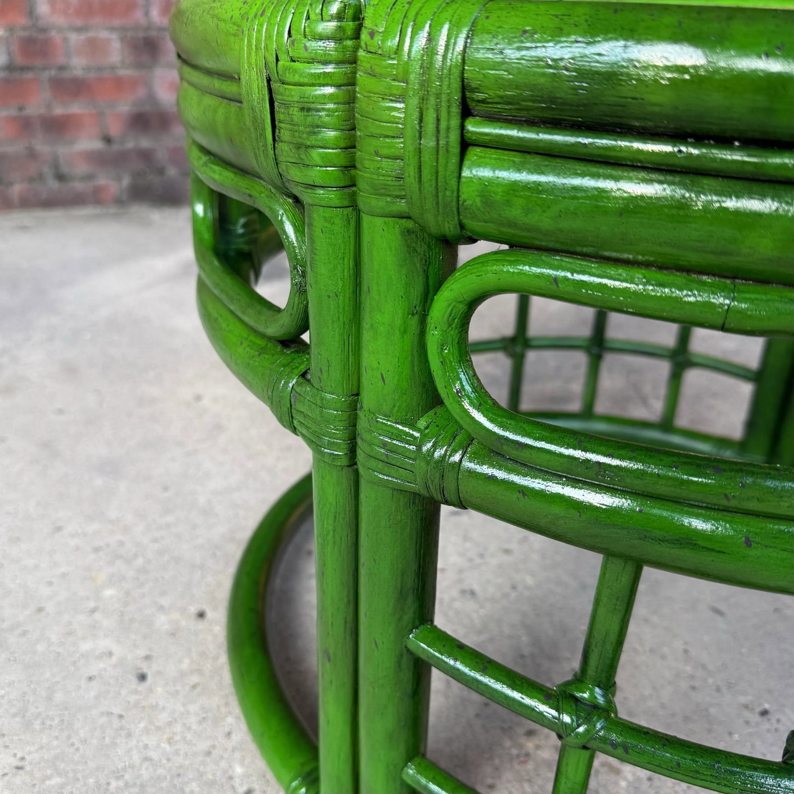 Mid-Century Bespoke Green Rattan Smoked Glass Side Table - Newly Painted - 4