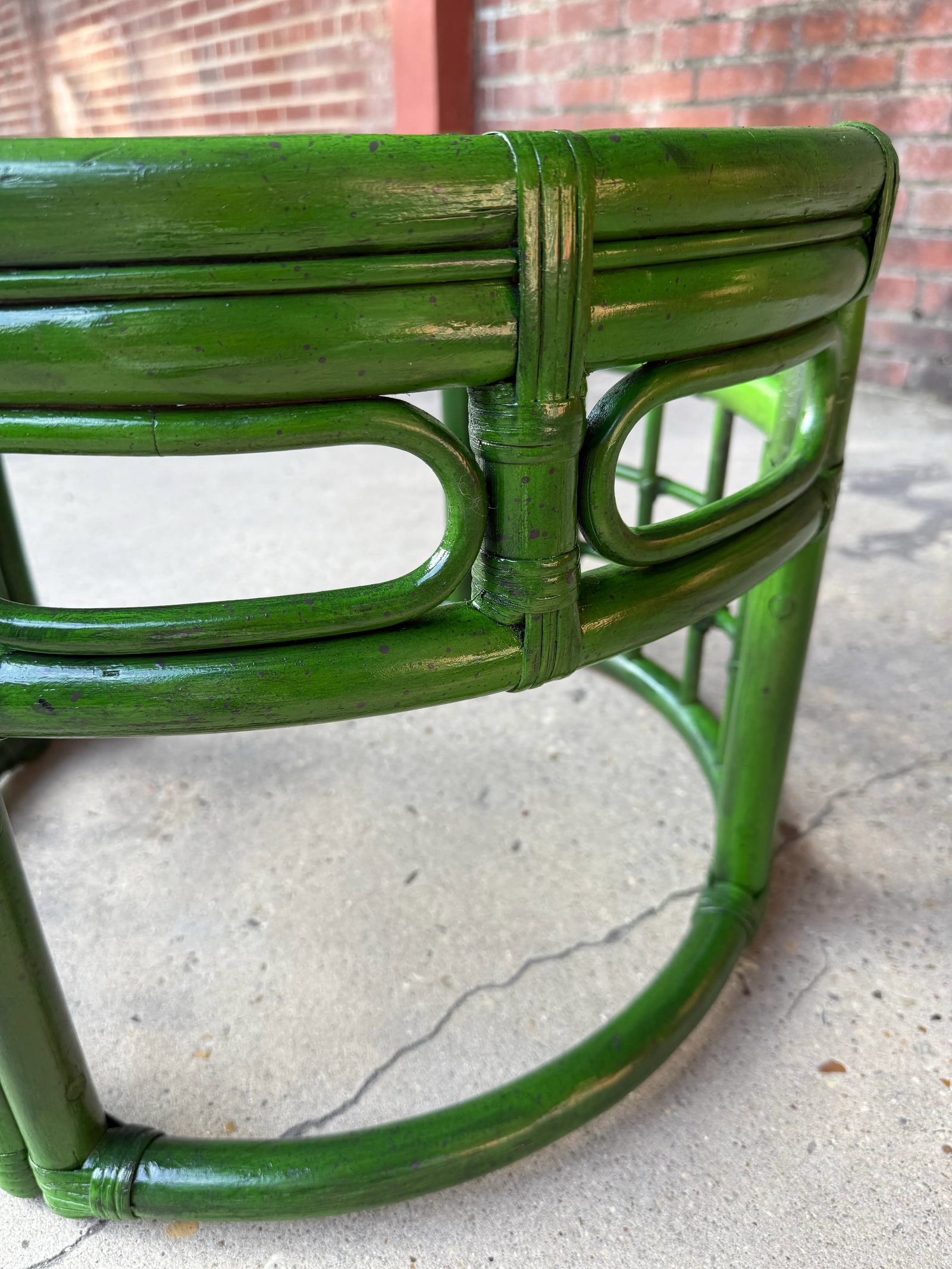 Mid-Century Bespoke Green Rattan Smoked Glass Side Table - Newly Painted - 5