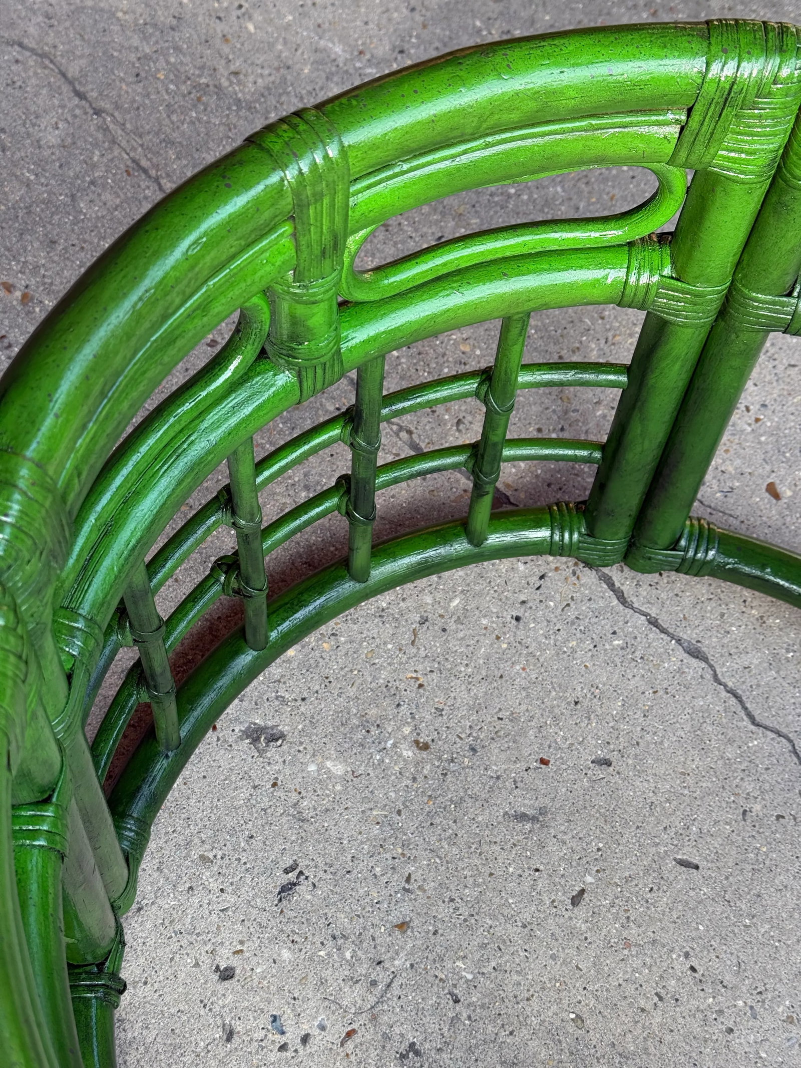 Mid-Century Bespoke Green Rattan Smoked Glass Side Table - Newly Painted - 7