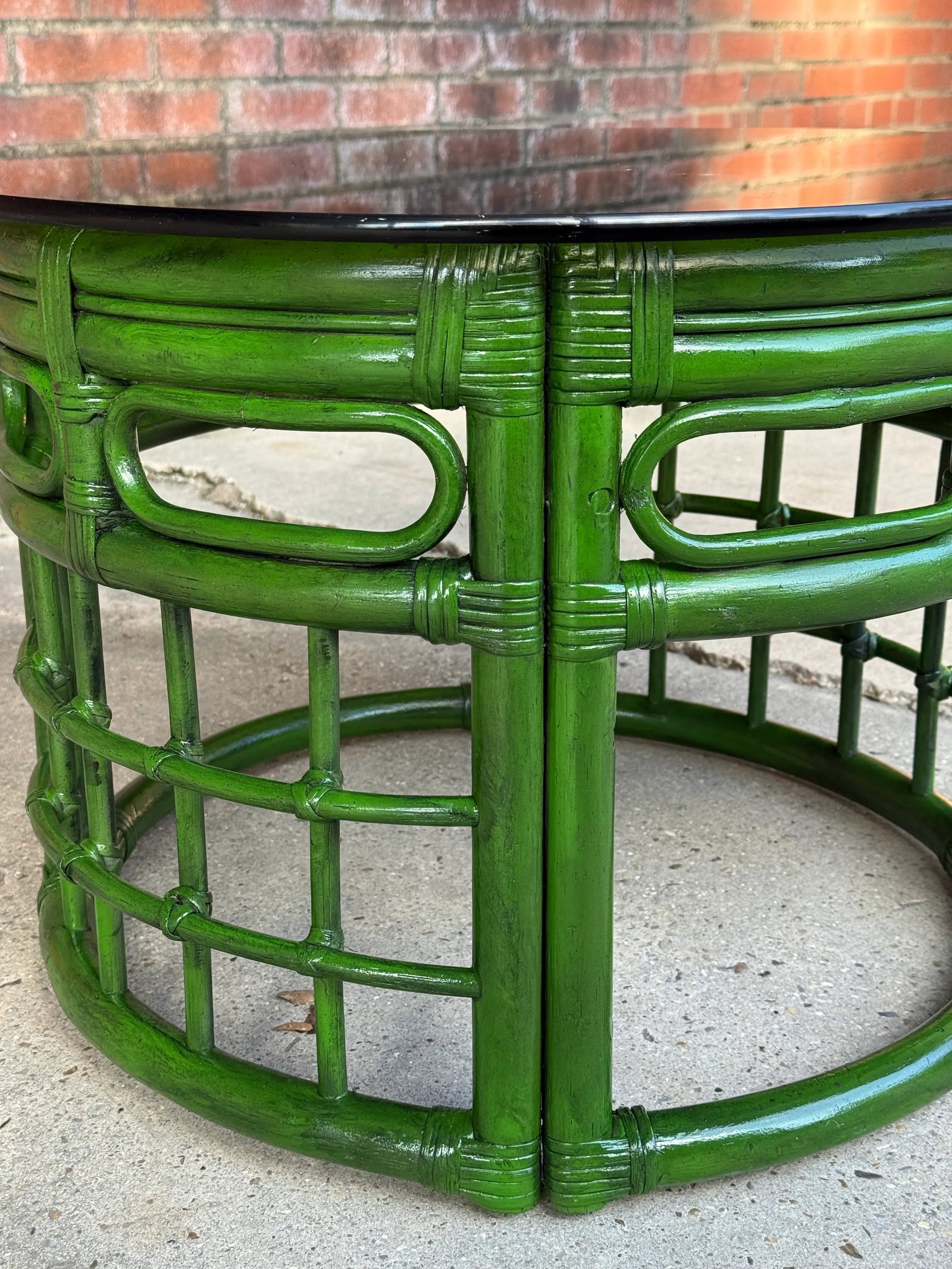 Mid-Century Bespoke Green Rattan Smoked Glass Side Table - Newly Painted - 9