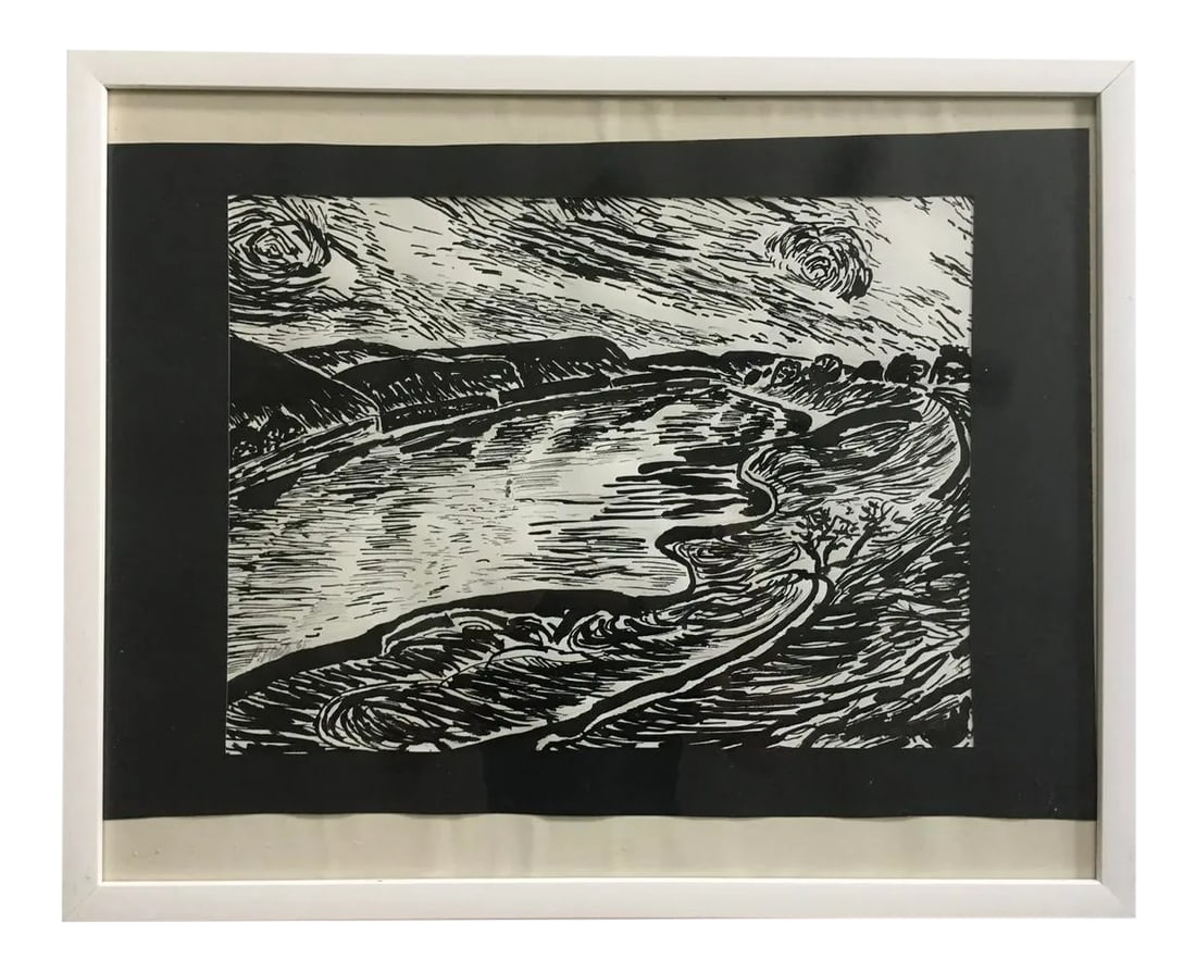 1960s "Palma De Mallorca" Black and White Pencil Drawing by Peter Keil, Framed (1 of 6)