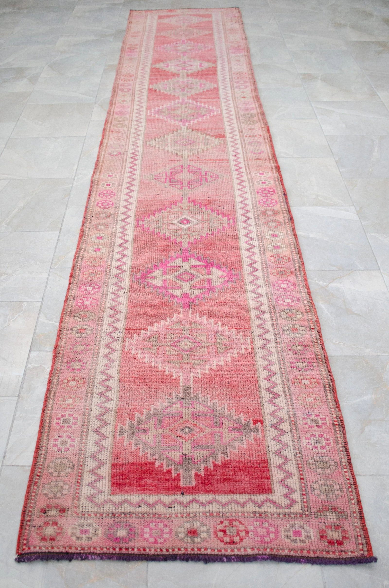 1970s Pink Kurdish Herki Hand-Knotted Distressed Runner - 10