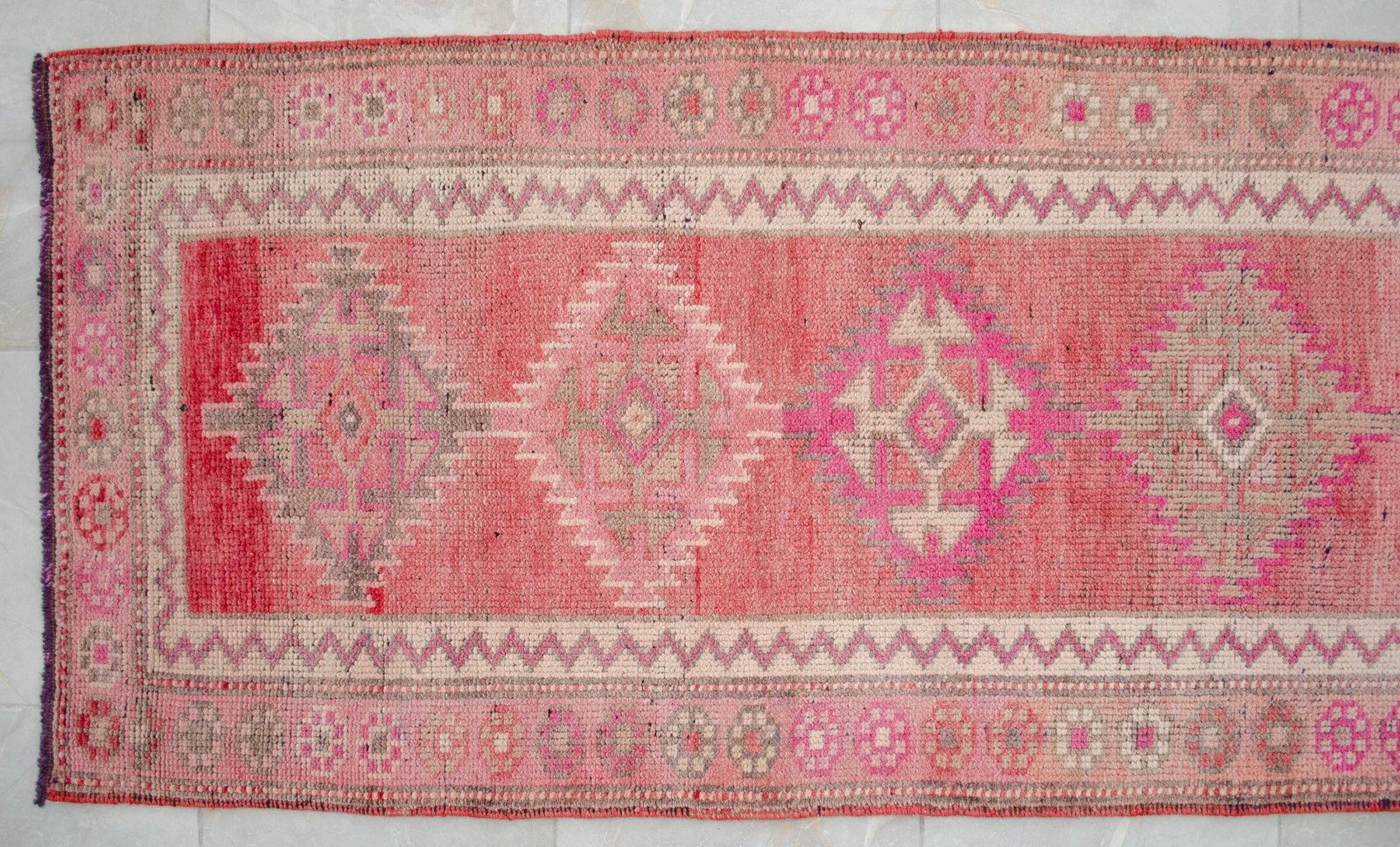 1970s Pink Kurdish Herki Hand-Knotted Distressed Runner - 11