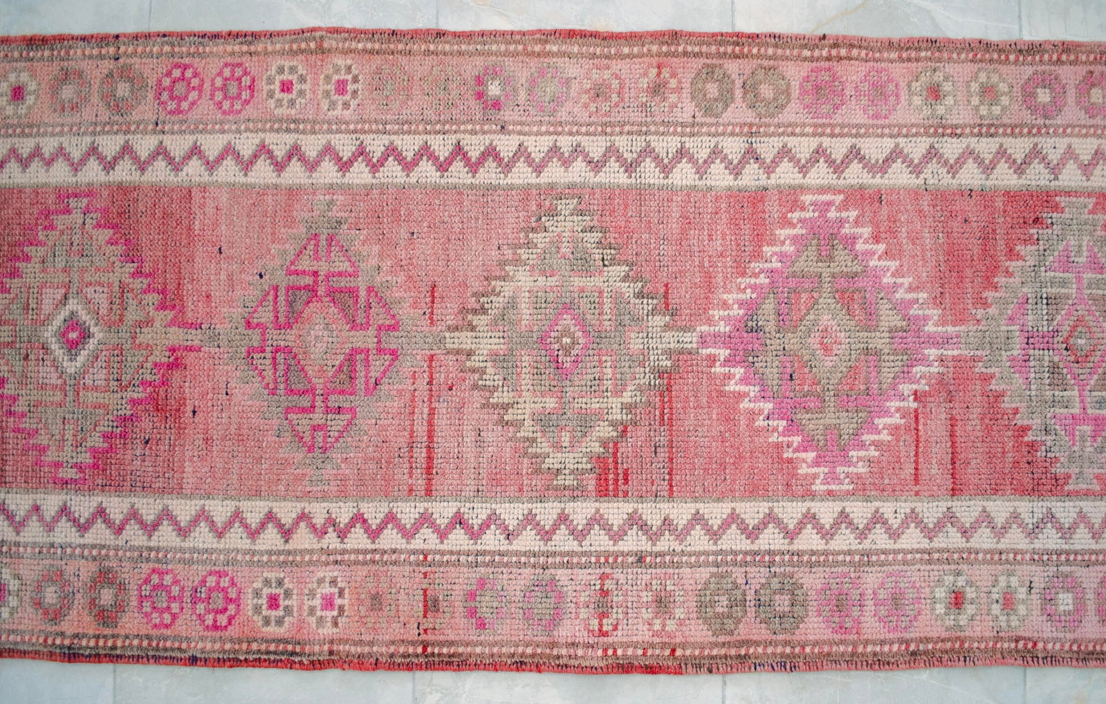 1970s Pink Kurdish Herki Hand-Knotted Distressed Runner - 12