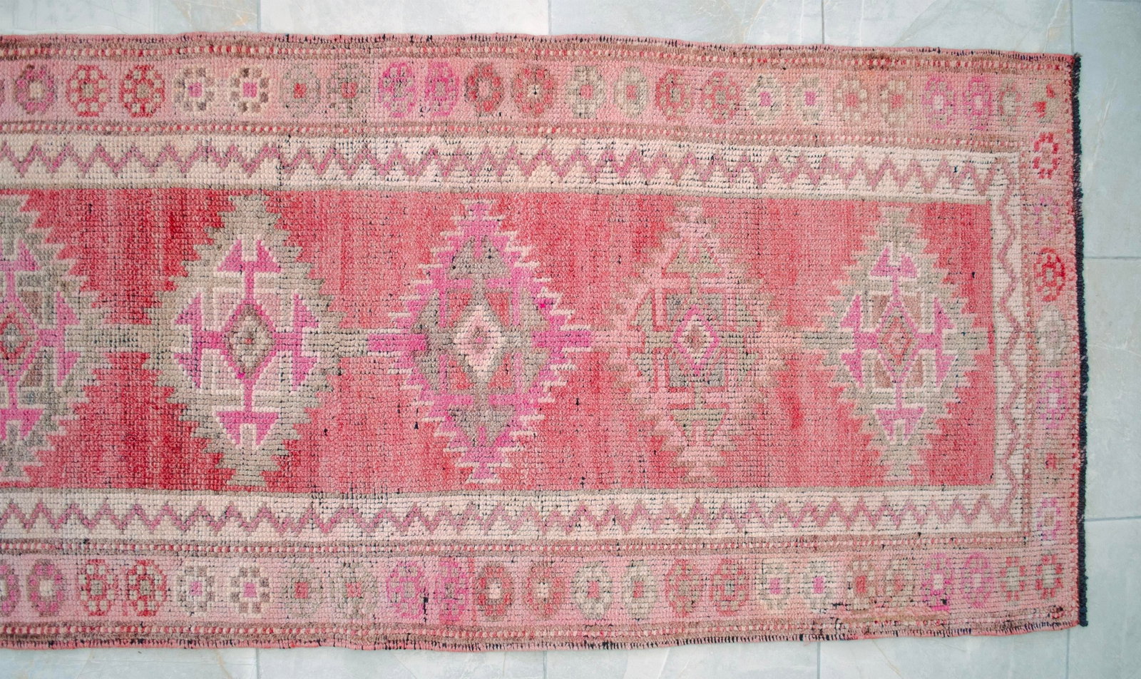 1970s Pink Kurdish Herki Hand-Knotted Distressed Runner - 13