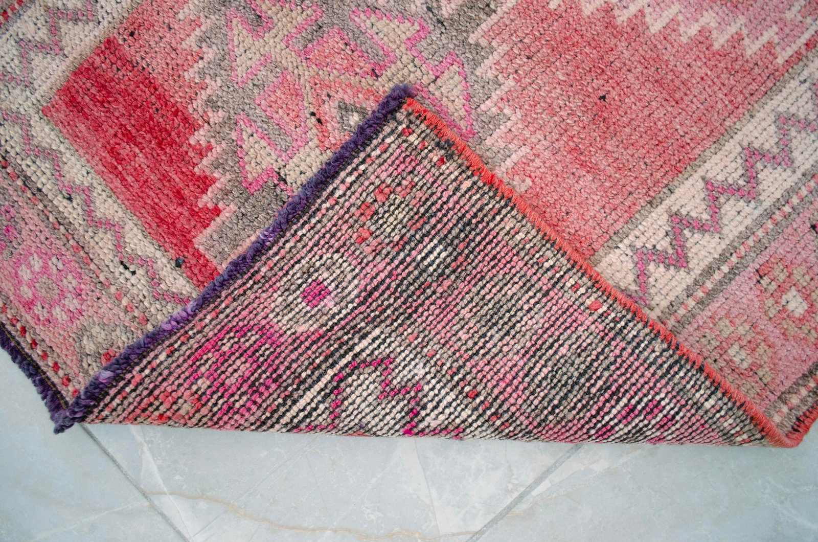 1970s Pink Kurdish Herki Hand-Knotted Distressed Runner - 14