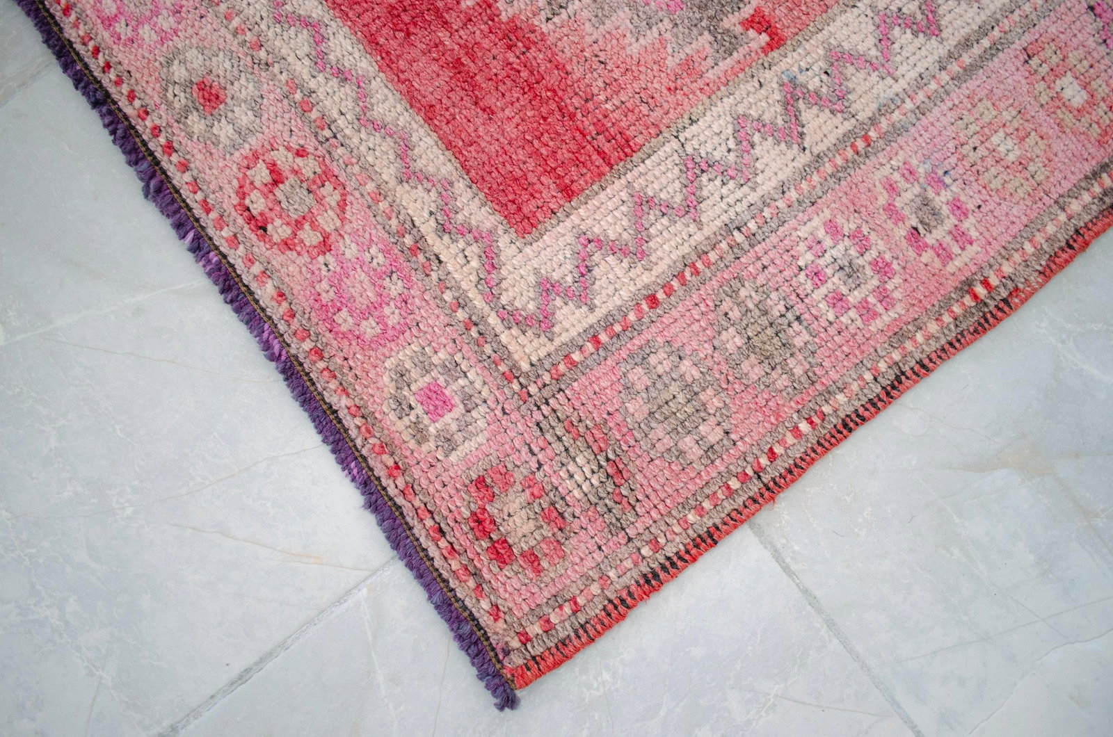 1970s Pink Kurdish Herki Hand-Knotted Distressed Runner - 15