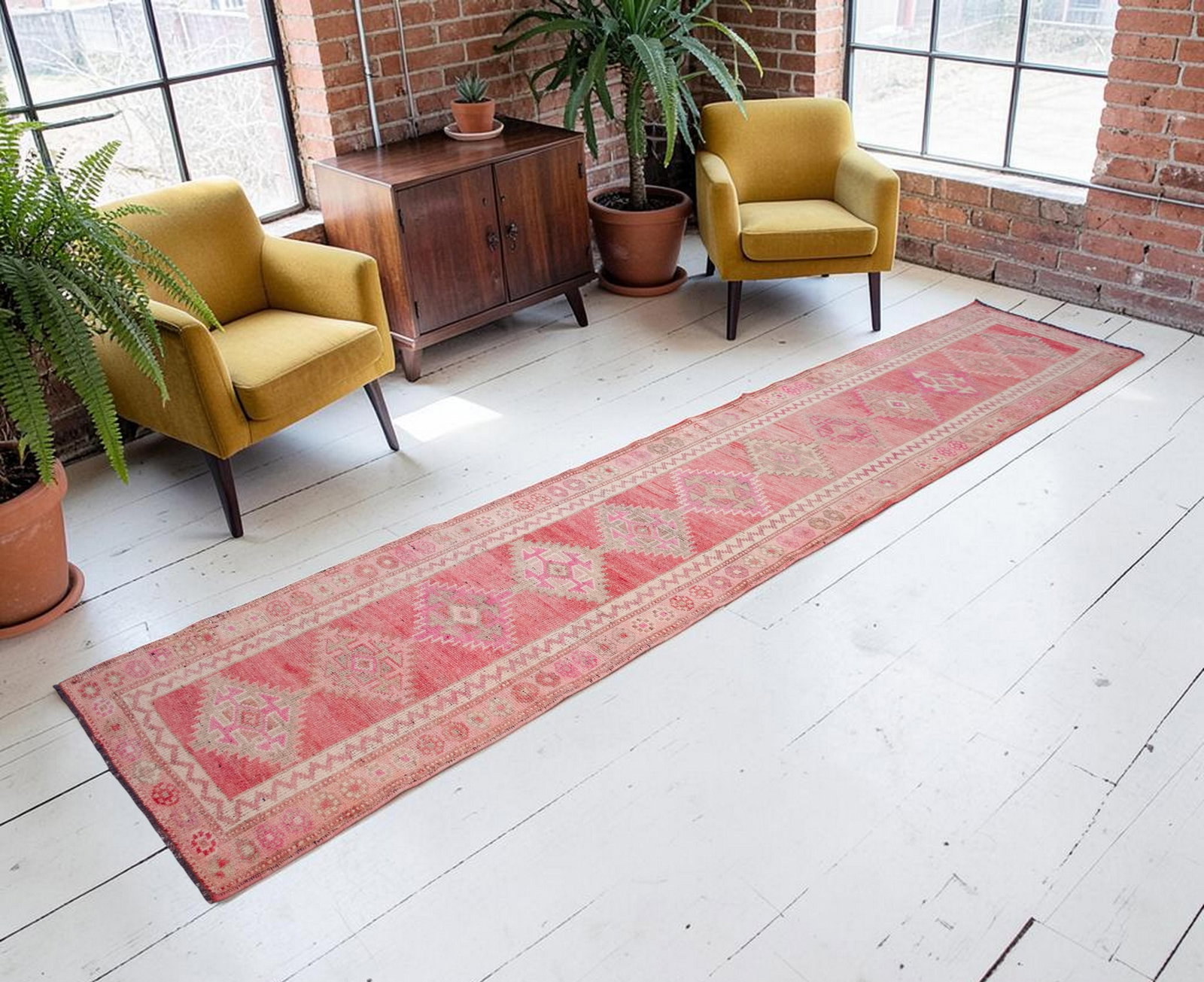 1970s Pink Kurdish Herki Hand-Knotted Distressed Runner - 2