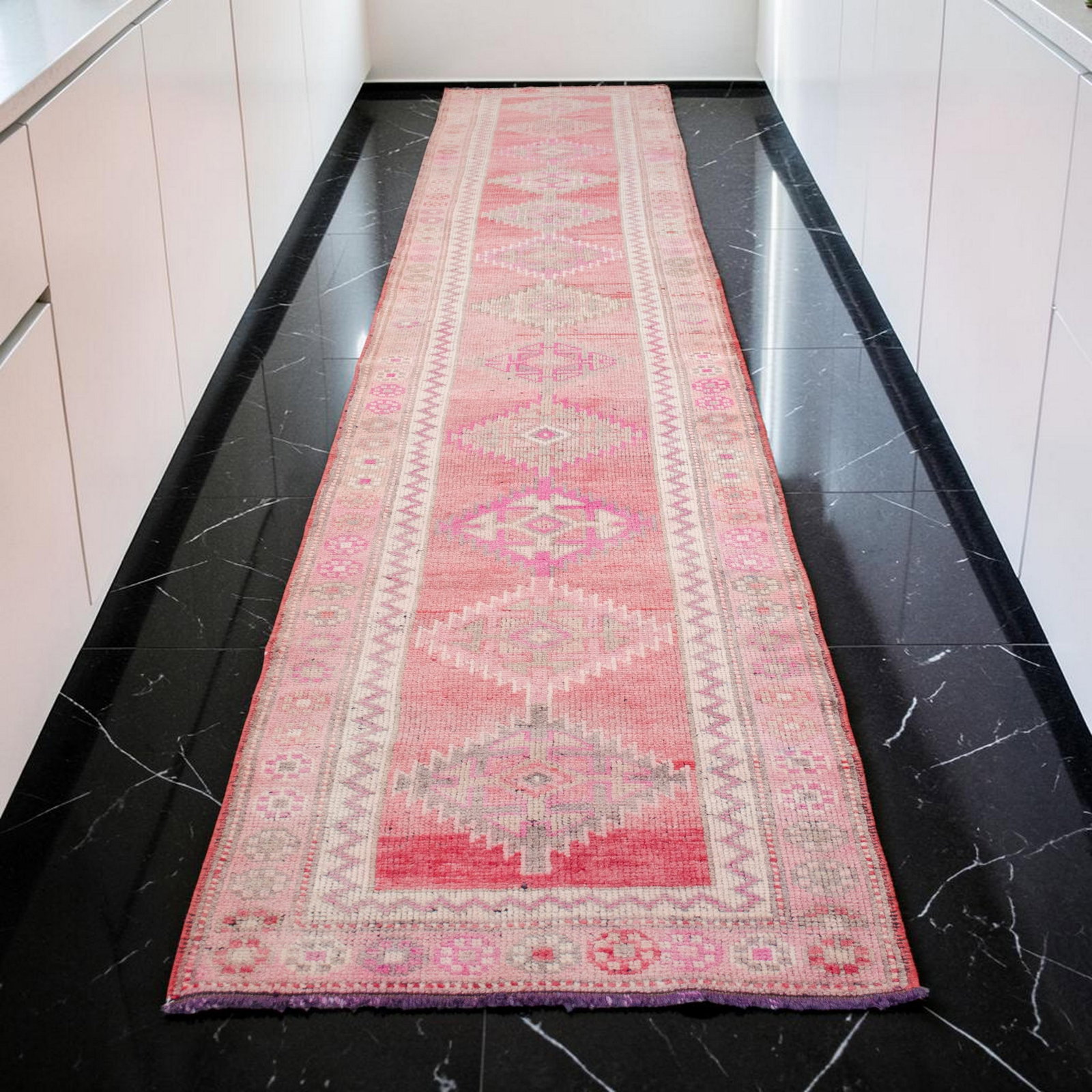 1970s Pink Kurdish Herki Hand-Knotted Distressed Runner - 3