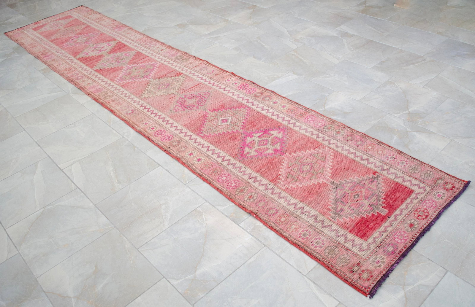 1970s Pink Kurdish Herki Hand-Knotted Distressed Runner - 4