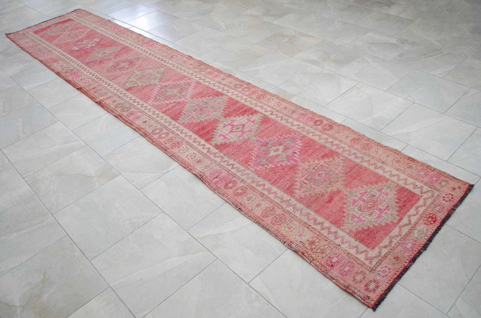 1970s Pink Kurdish Herki Hand-Knotted Distressed Runner - 6
